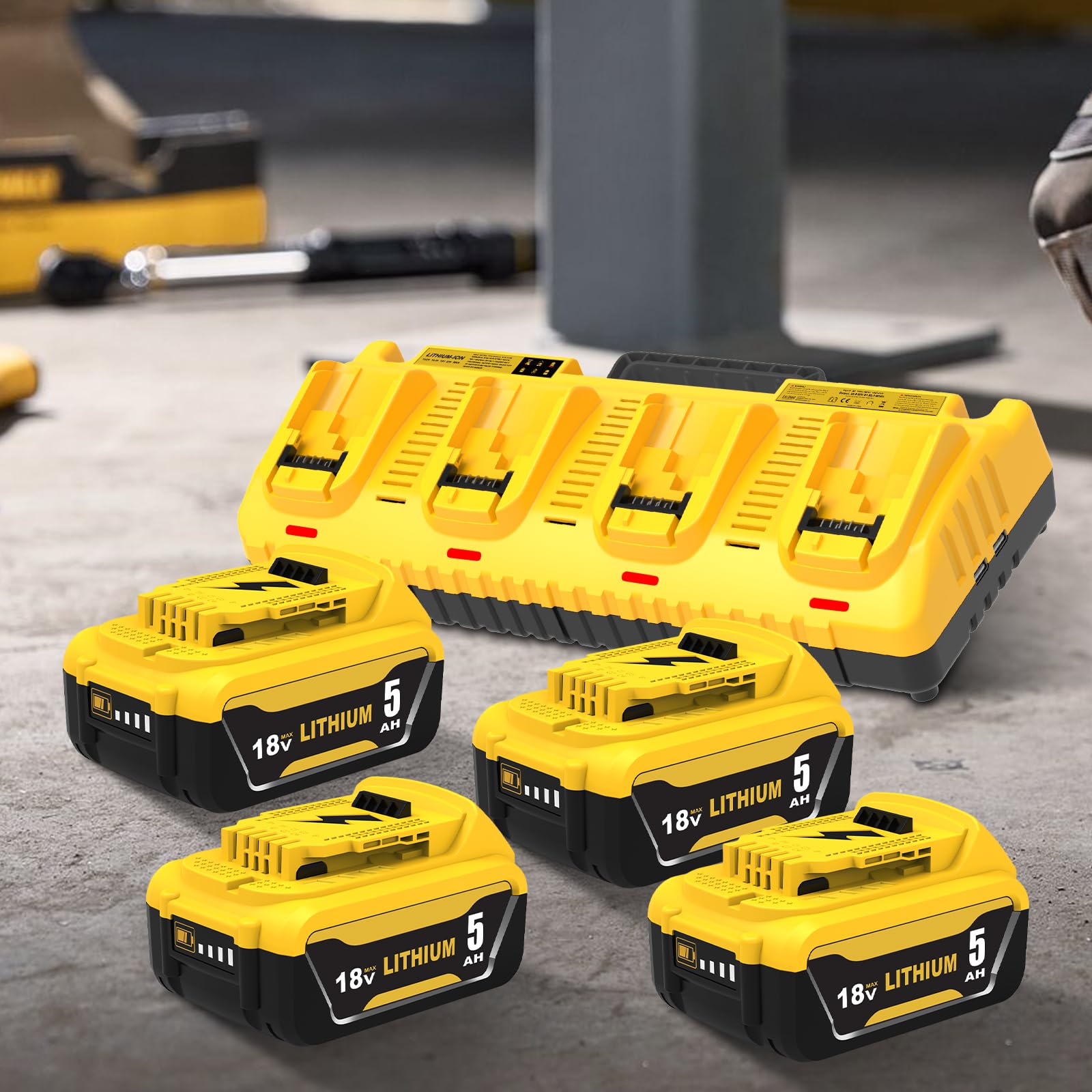 4 X 5,0 A de Repuesto para Dewalt batería 18 V y 1 X Cargador de 4 Puertos 10,8-20 V DCB104