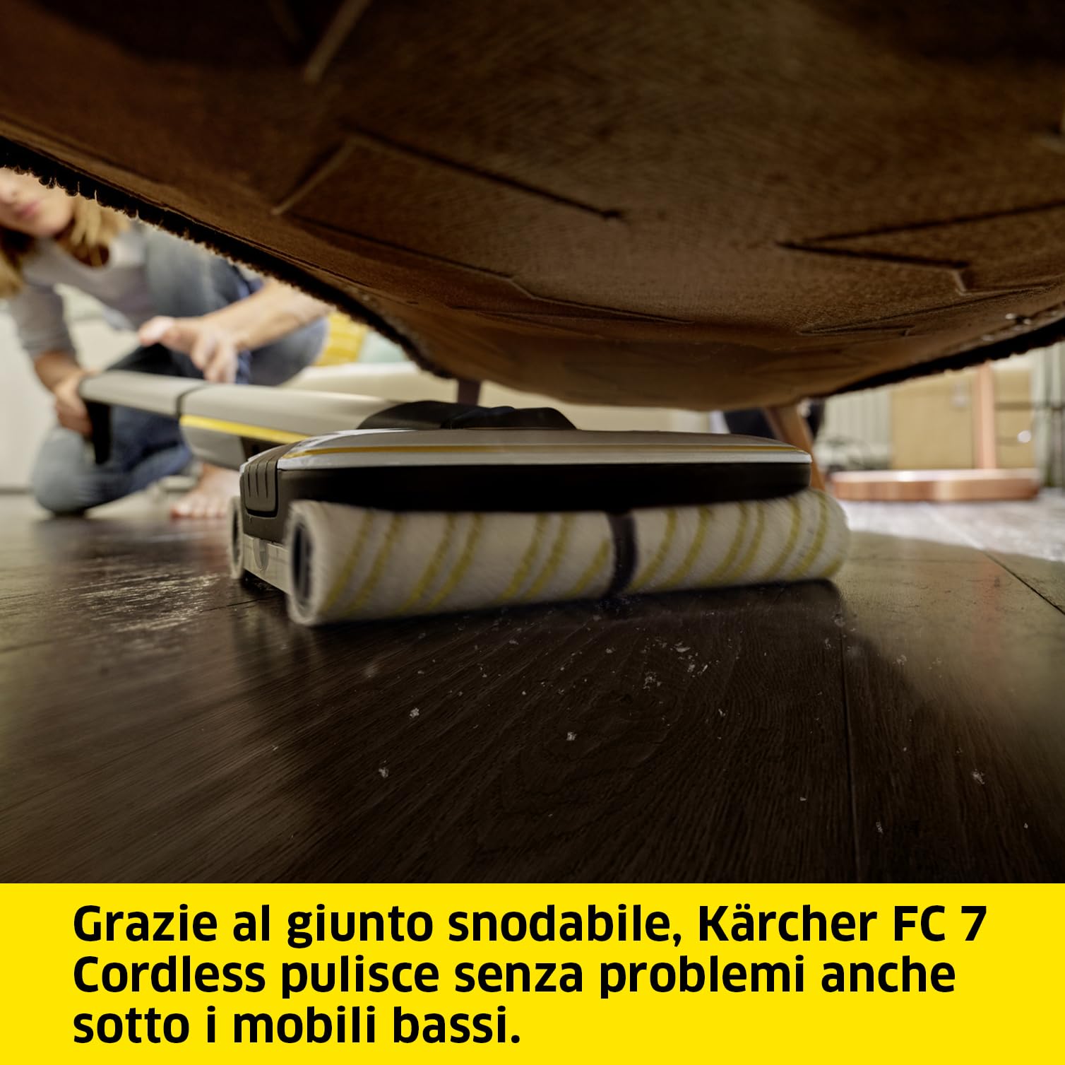 Kärcher Lavapavimenti FC 7 Cordless, Rimuove lo Sporco in Una Sola Passata, Pet Friendly, Tecnologia Professionale con 4 Rulli Controrotanti, Adatta a tutti i pavimenti, Autonomia ca. 45 min.