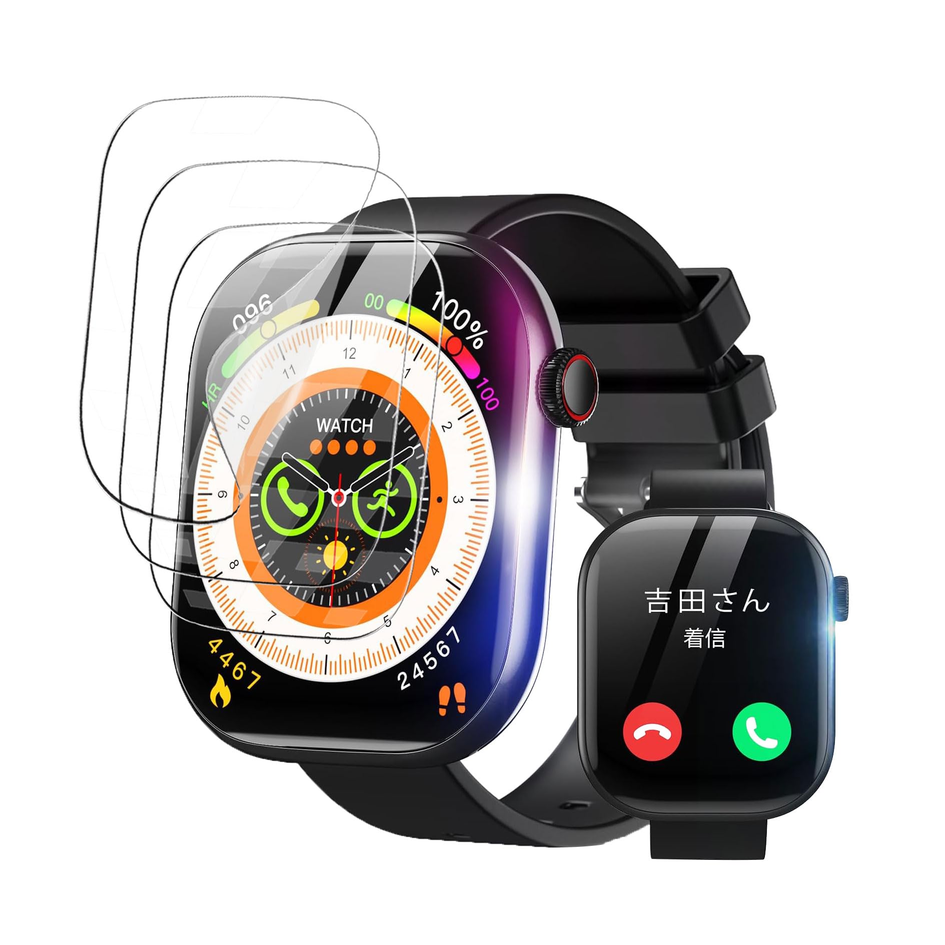 For votopoly スマートウォッチ 2.08インチ超大画面 フィルム 保護フィルム【2025最強モデル】 高い透明度 強い 飛散防止 水や油に 高感度 指紋防止 反射低減 薄型 TPU製柔軟 液晶保護フィルム【3枚入り】