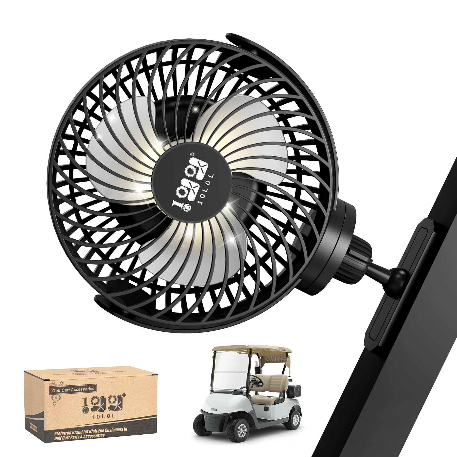 10L0L Magnetic Golf Cart Fan Rechargeable,10000mAh N54 Strong Magnet Portable Cooling Fan with 3 Speed,360 Rotatable Head, 2 Level LED Light for EZGO Club Car Yamaha,Gifts for Golfer Dad