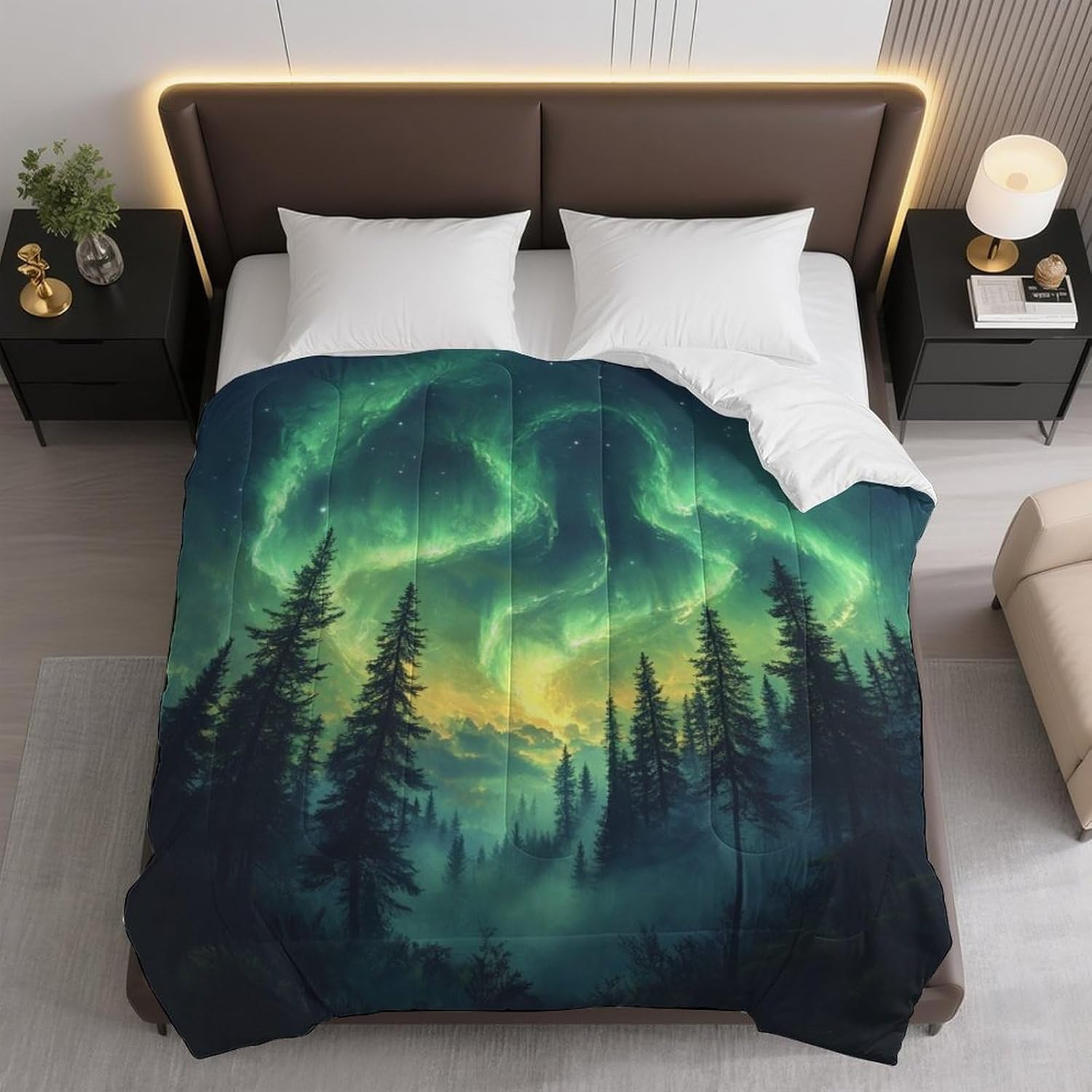Aurora Forest Night Comforter Bedding Heavy Bed Blanket Soft Warm Fluffy All Seasons Only Quilt 155x220cm
