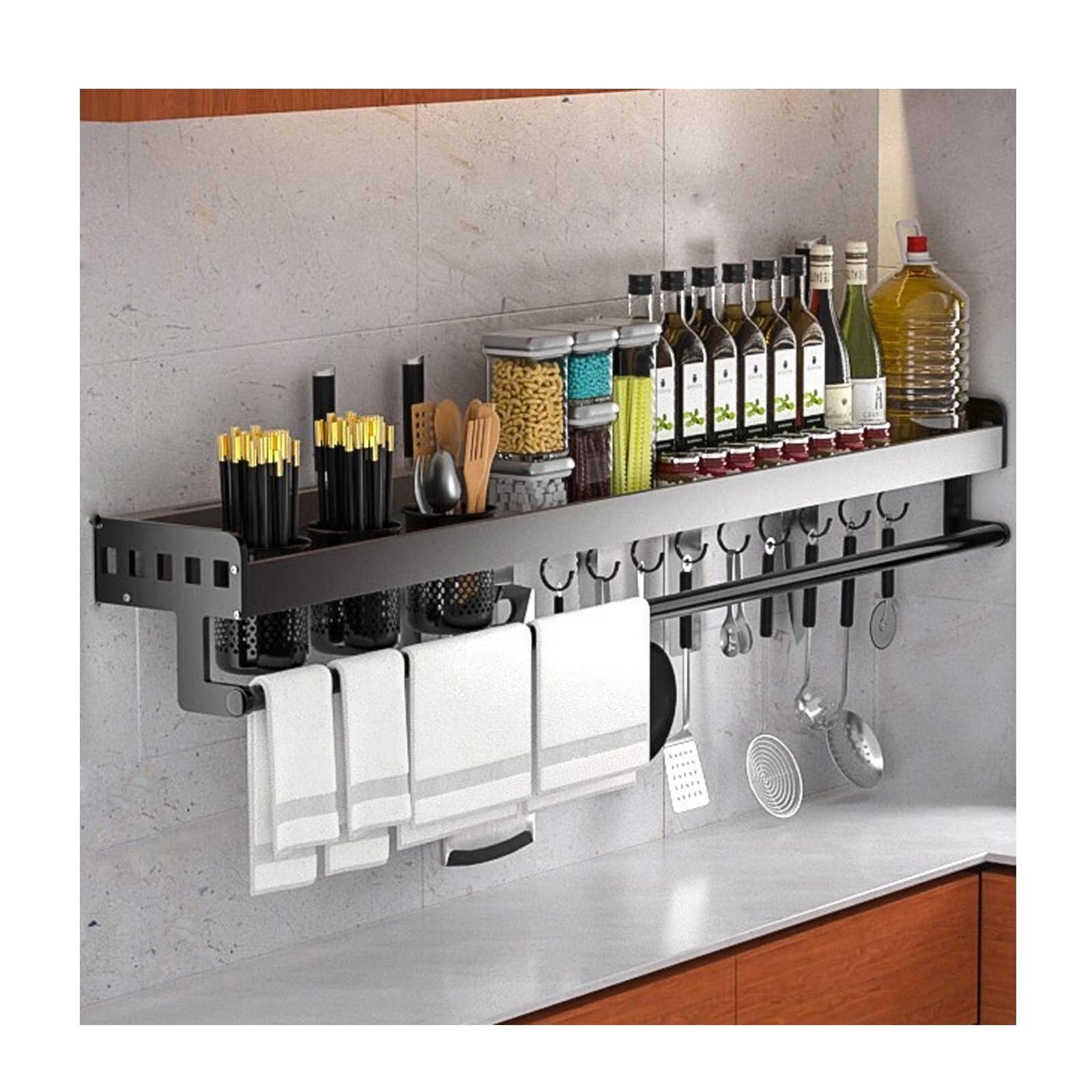 GLJTUO Wall-Mounted Metal Spice Rack, 60cm - Hanging Condiment & Utensil Holder for Kitchen Storage -, Stylish & Space-Saving Solution (80 cm),80 cm