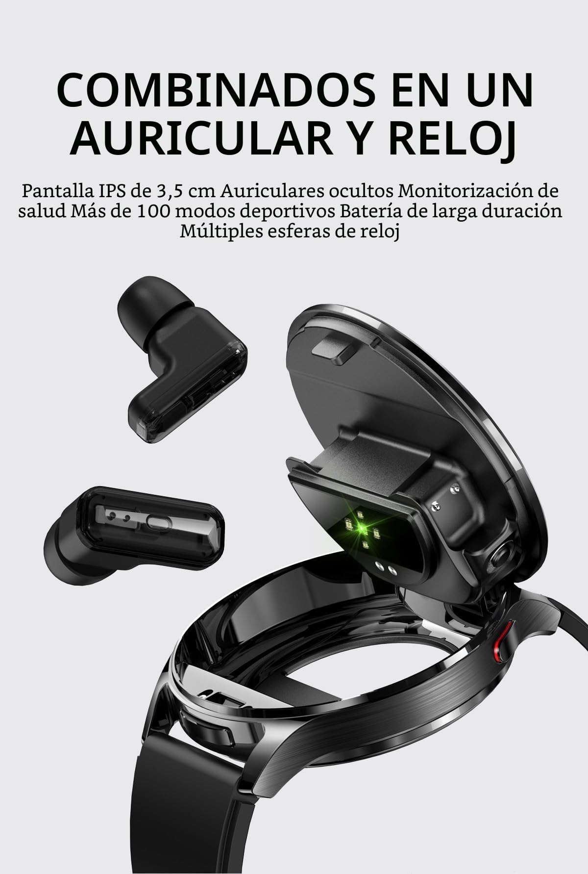 Zephyrion Smart Watch TWS Auriculares para Android iOS, Reloj Deportivo Redondo de 1,39 Pulgadas, Recordatorio de Mensajes, Monitor de Frecuencia Cardíaca y Oxígeno en Sangre (Plata)