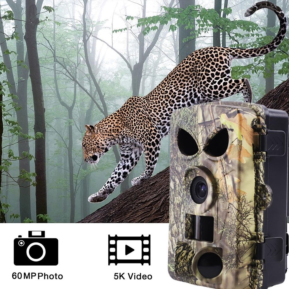 Wildkamera mit Handyübertragung APP, 5K 64MP HD WLAN Bluetooth mit 32GB Speicherkarte, Wildkamera mit Bewegungsmelder Nachtsicht, 0.1s Auslöser, IP67 Wasserdicht, 130° Weitwinkel
