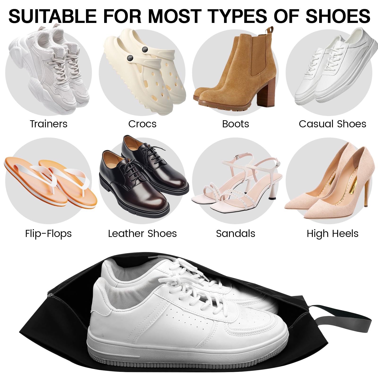 Zorplex 6 Sacchetti per Scarpe da Viaggio, Impermeabili e Antipolvere con Chiusura a Zip, Sacchetti Portatili Unisex per Casa e Viaggio