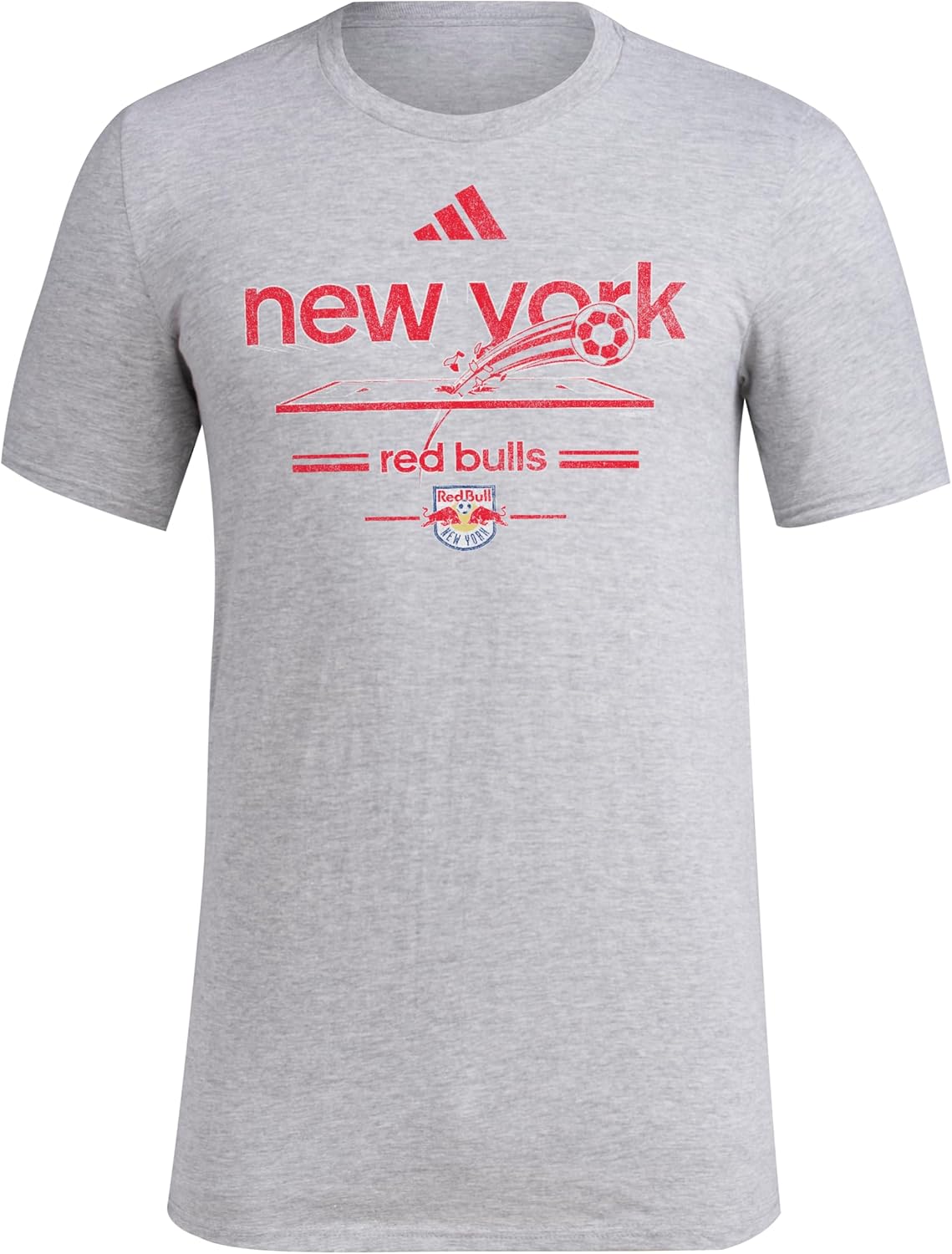 Adidas Mens New York Red Bulls Vintage World Pre-Game Short Sleeve T-Shirt Large Medium Grey Heather/New York Red Bulls