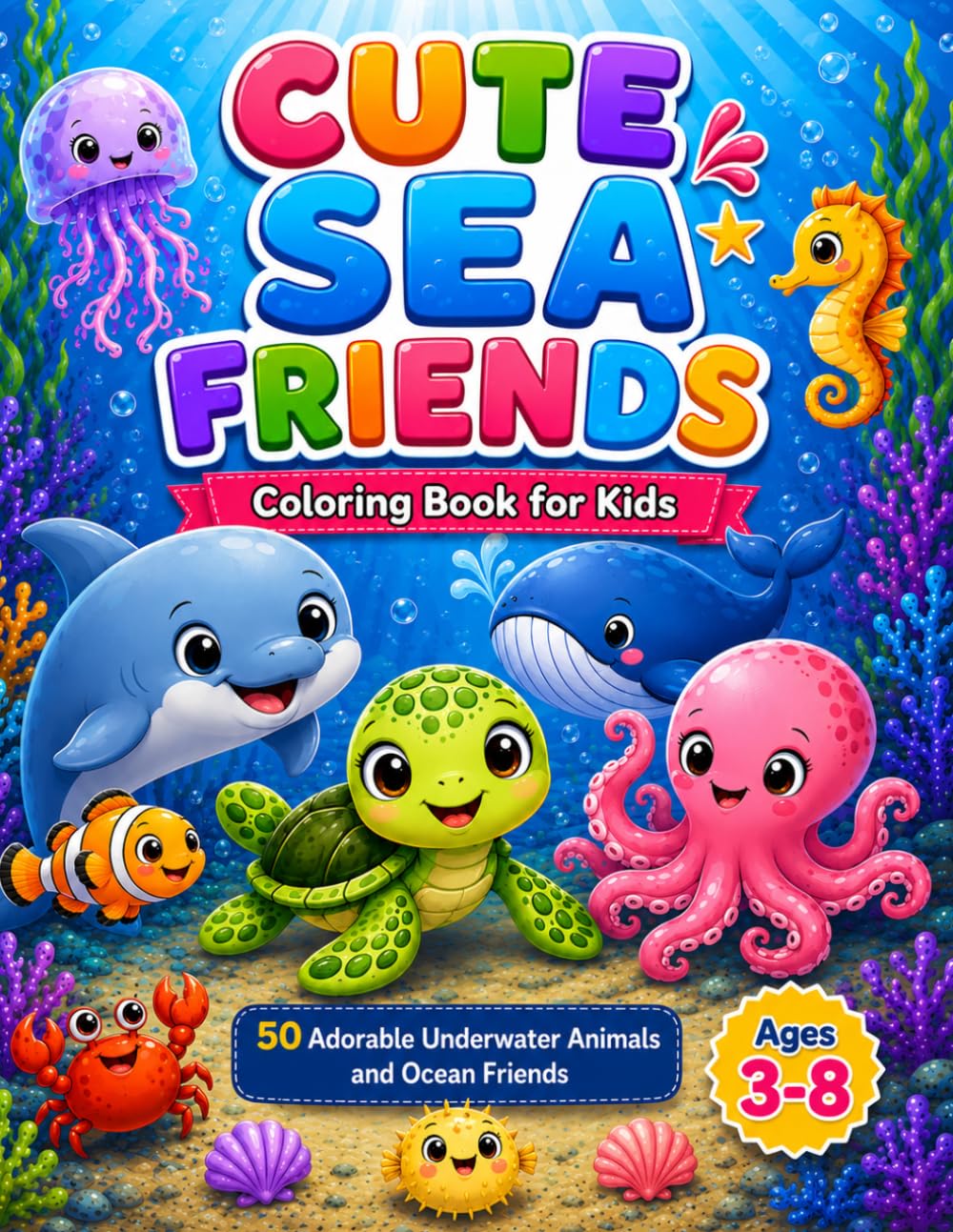 Sea Friends: Underwater Adventures to Colour: A fun ocean world of adorable sea creatures, beaches, coral reefs and magical underwater scenes.