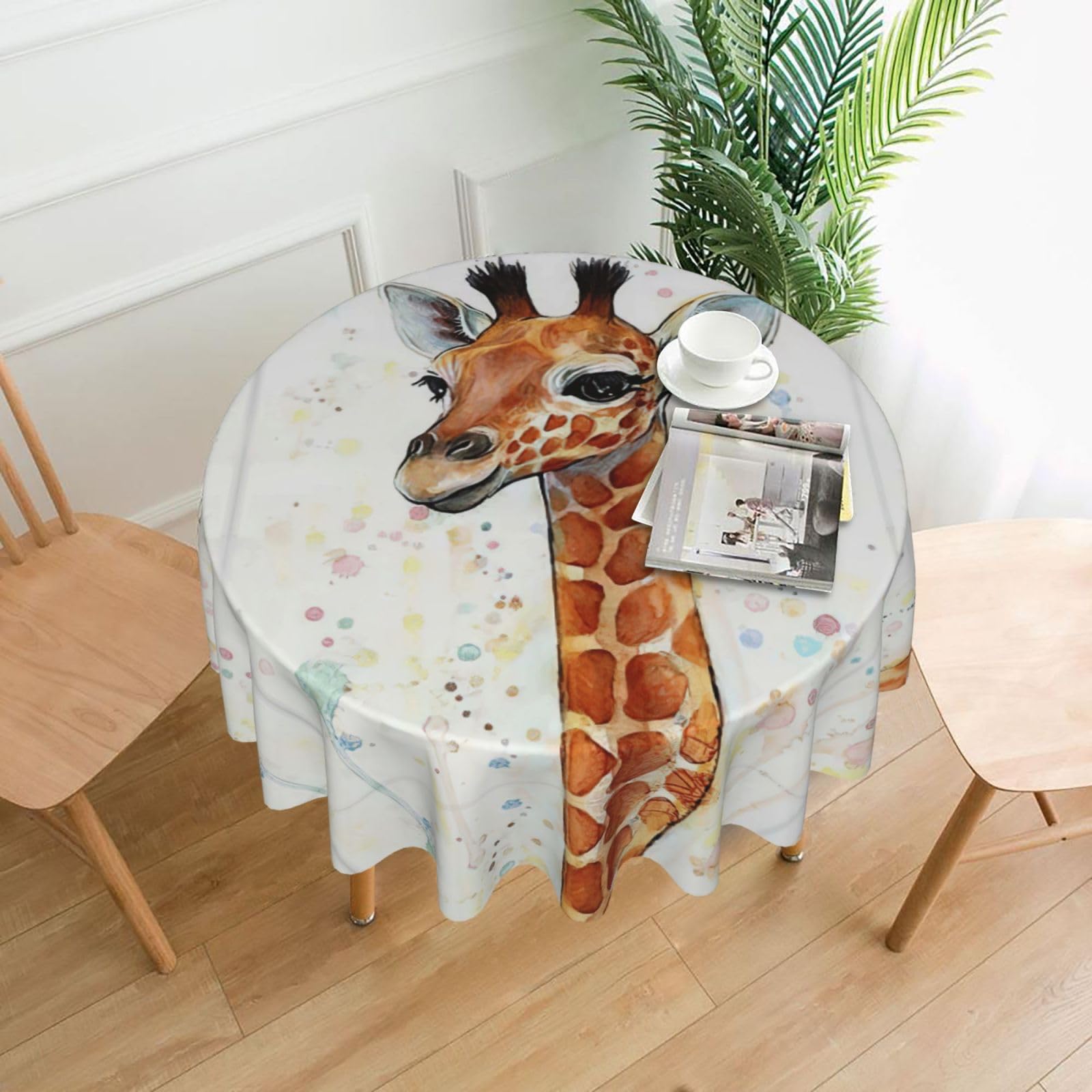 Zcmkjlg Little Giraffe Print Quick Ship Round Tablecloth 60in Polyester Washable Cover for Dining Room