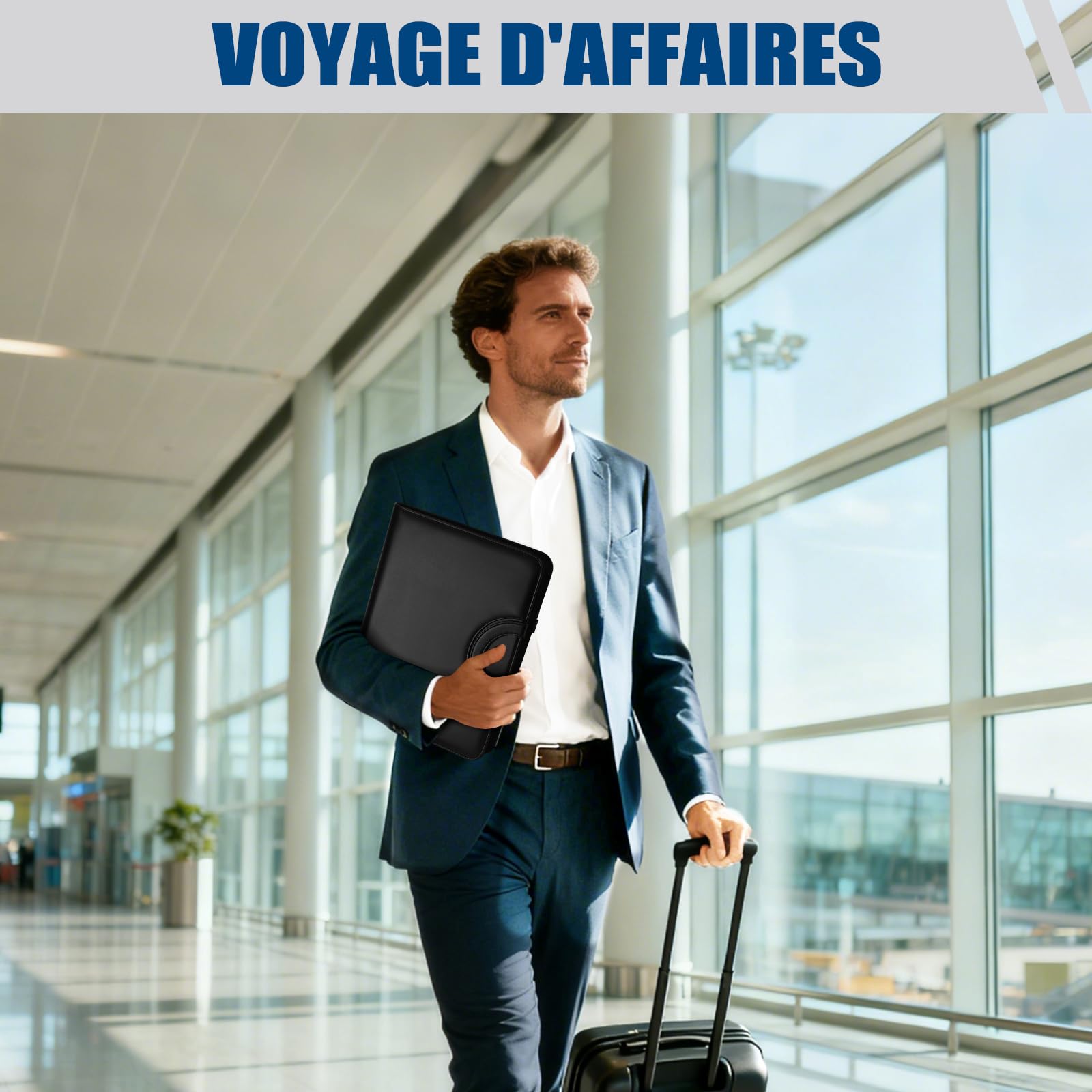 Porte Document A4 Cuir PU avec 5 Intercalaires, Portefeuille Portfolio Organiseur Bureau Noir