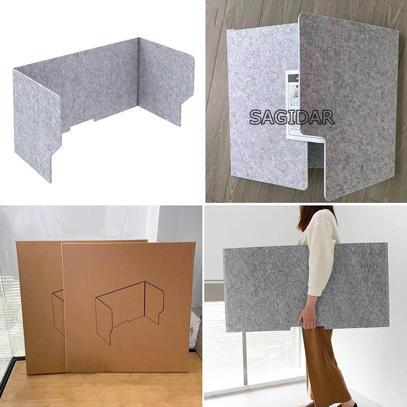 SAGIDAR Divisorio Acustico da Scrivania, Barriera Divisoria 60/80/100cm, Pannelli Fonoassorbenti, Design su Tre Lati, Separatore per La Privacy Spessore 9 Mm, Separatore da Scrivania Pieghevole