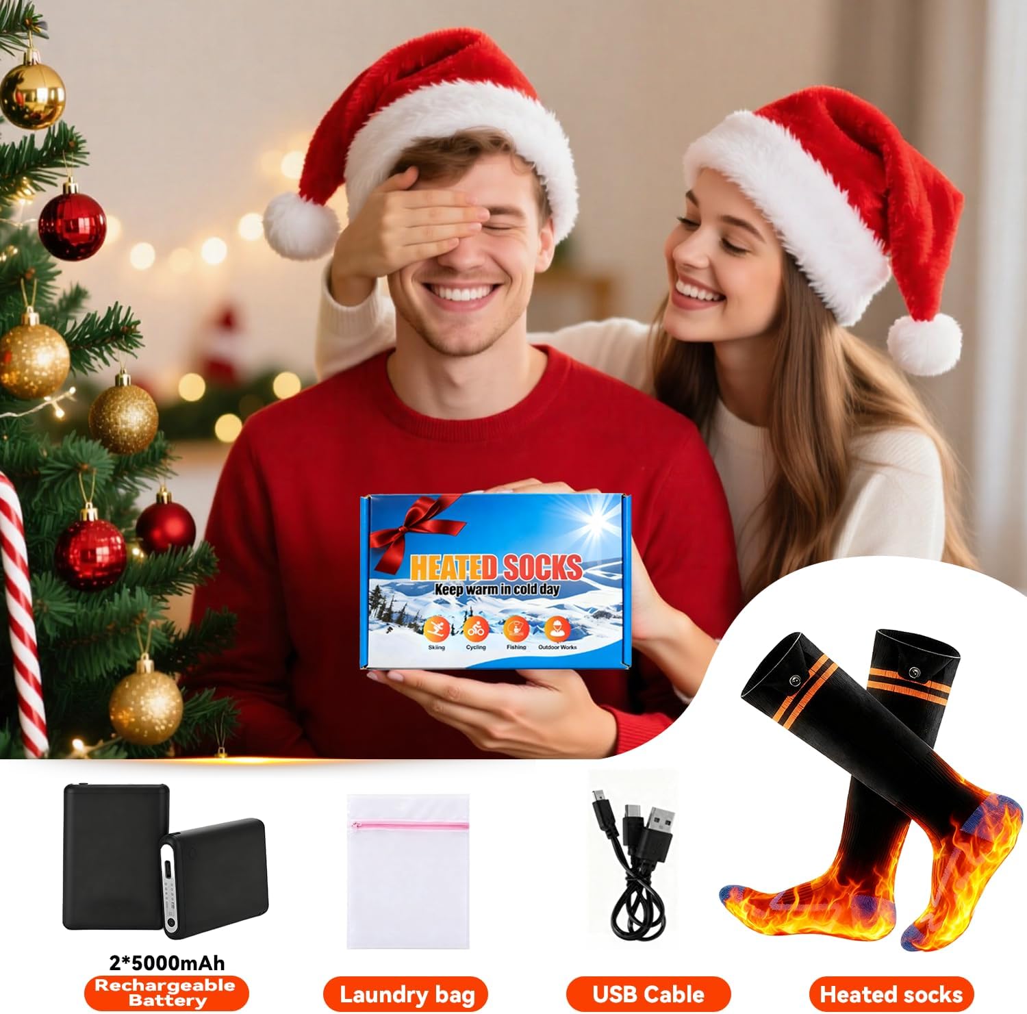 Heated Socks for Men & Women - 5000mAh Rechargeable Heated Sock, Electric Heated Socks with 4 Heating Levels, Machine Washable for Hunting, Camping, Hiking, Cycling, Outdoor Work - Image 7