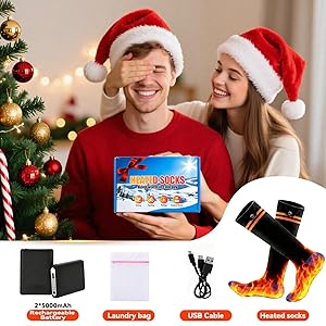 Anycash Heated Socks for Men & Women - 5000mAh Rechargeable Heated Sock, Electric Heated Socks with 4 Heating Levels, Machine Washable for Hunting, Camping, Hiking, Cycling, Outdoor Work