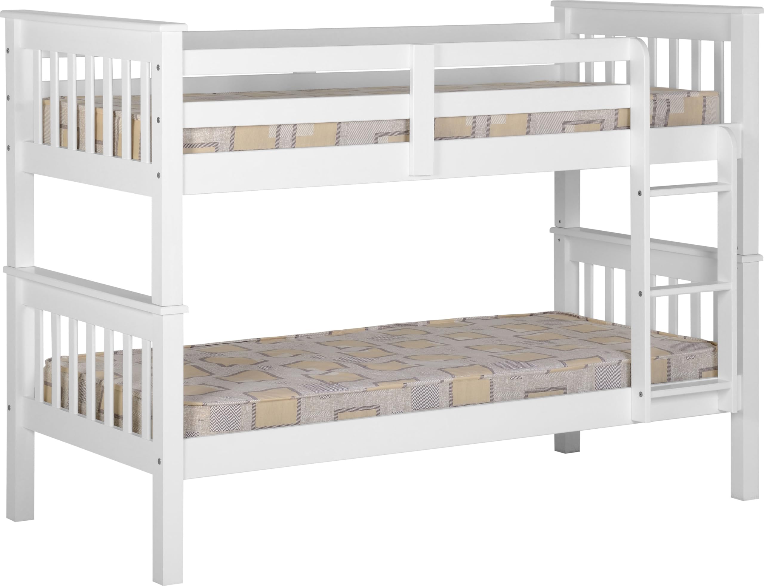 Buyqualia - Litera de Madera Blanca 151x205x105 cm | Cama Doble Compacta con Escalera y Baranda de Seguridad | Diseño Moderno para Niños y Adultos
