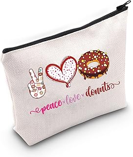 LEVLO Funny Donut Cosmetic Bag Donut Lover Gift Peace Love Donuts Makeup Zipper Pouch Bag For Women Girls, Peace Love Donuts