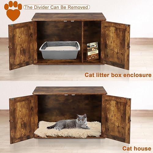 Miniatura 10 de Caja de arena para gatos, muebles de caja de arena ocultos con divisor extraíble, muebles de baño de madera para gatos, casa interior para gatos,
