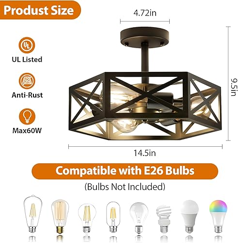 Miniatura 4 de Lámpara de techo moderna semiempotrada, 3 luces hexagonales de montaje empotrado para comedor, accesorios de iluminación de isla de cocina de metal