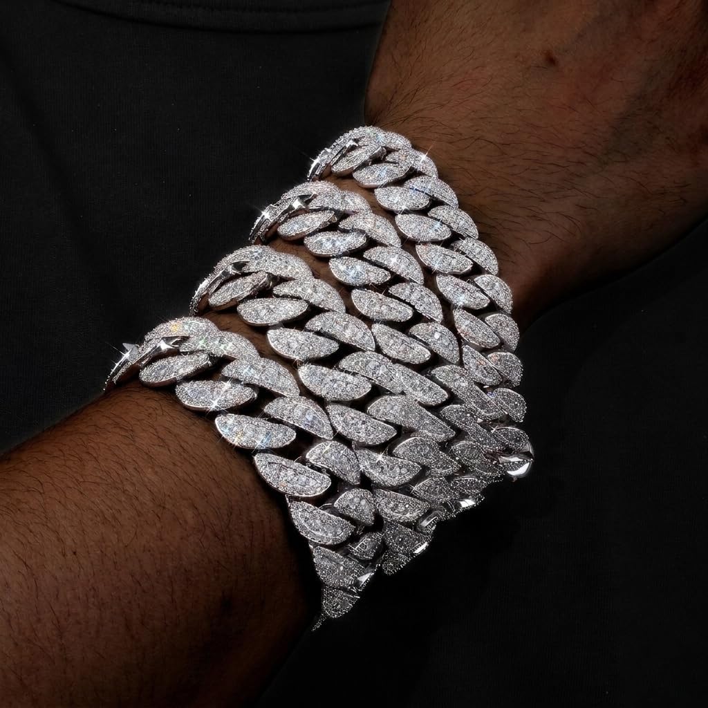 Iced Out Cuban Link Bracelet for Men, 12-20MM Flooded Hip Hop Bling Bracelet with 5A Cubic Zirconia, Heavy Big Size Miami Cuban Bracelet, Luxury CZ Cuban Link Jewelry for Women