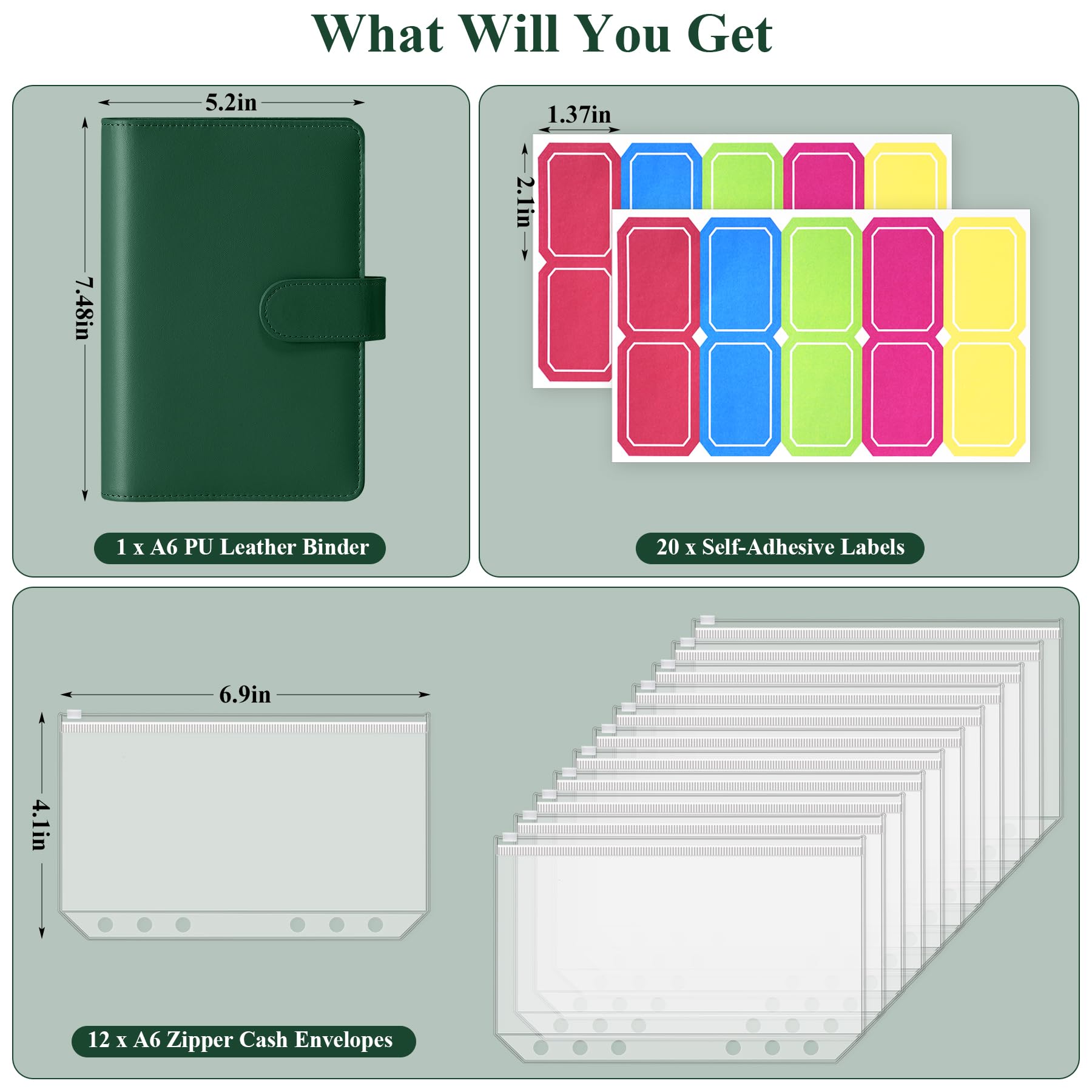 Antner Budget Binder with Zipper Envelopes, Money Organizer for Cash, Dark Green - 3