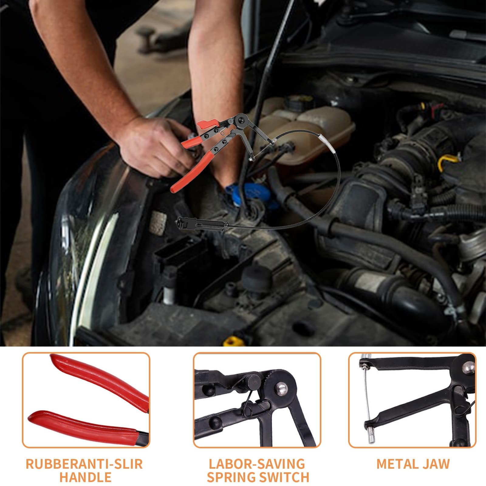 Flexible Long Reach Hose Clamp Plier, 65cm Cable-Type Spring Loaded Hose Clamp Removal Tool for Car Maintenance Fuel Pipes - Image 4
