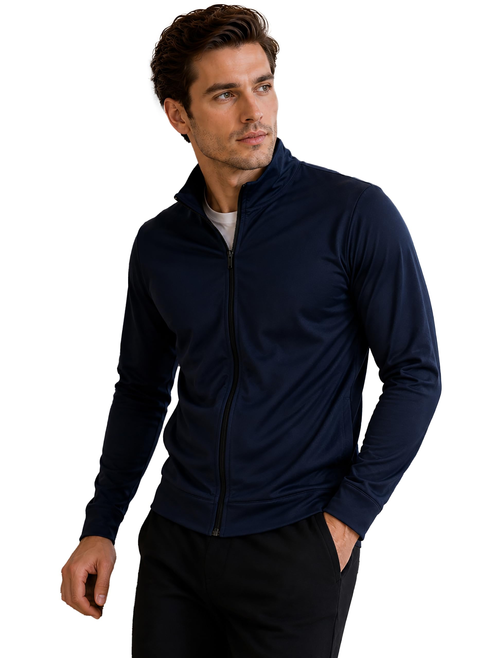 Polyester Solid Sports Jacket for Men | Stand Collar | Full Sleeves | Zip Closure | Side Seam Pockets | Regular Fit | Winterwear Jacket For Men-image-32