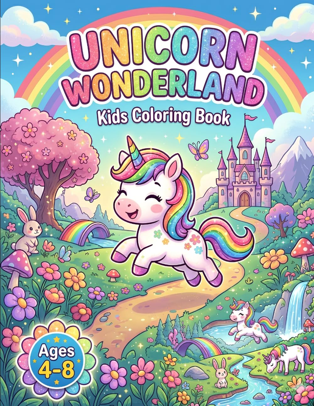 Unicorn Coloring Book for Kids Ages 4-8: Unicorn Wonderland: Cute and Easy Coloring Pages with Magical Unicorns, Rainbows, Castles, Stars and Fantasy Adventures