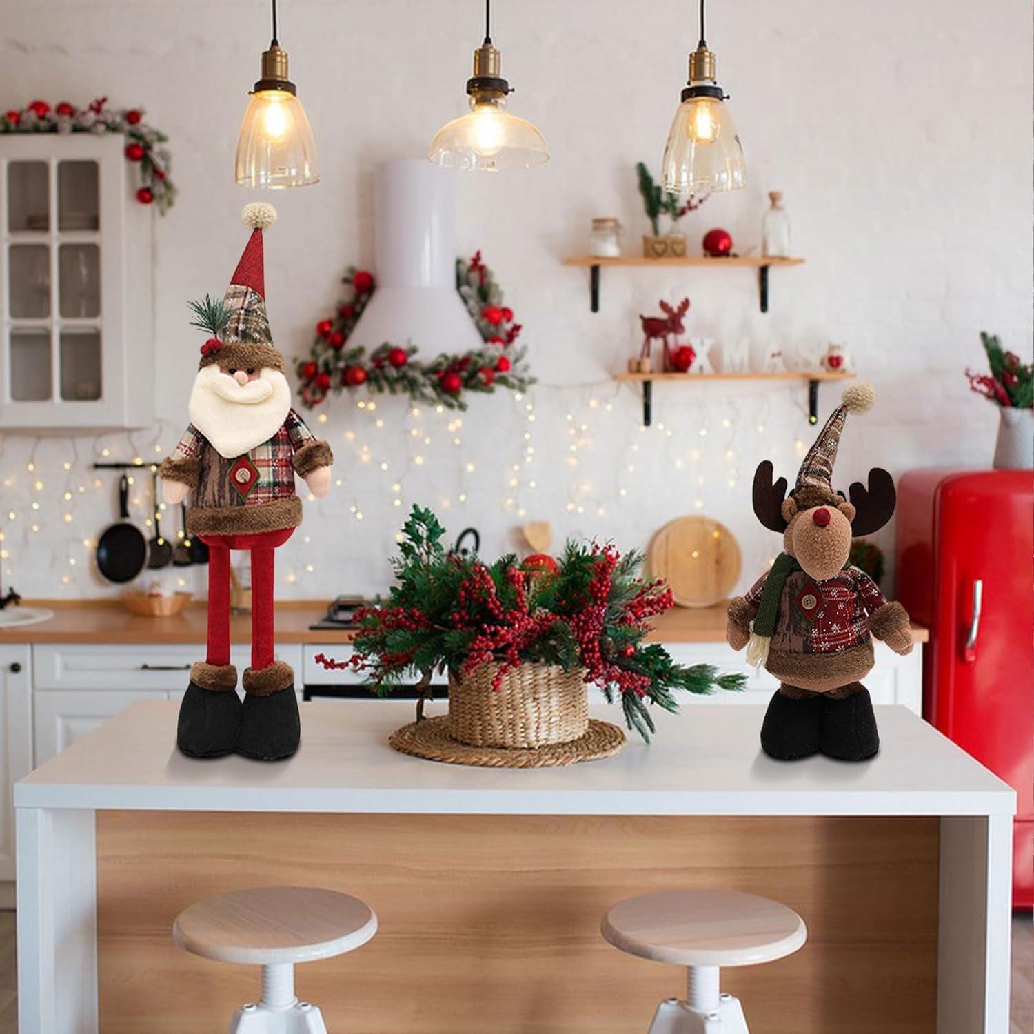 Gamba lunga elastica in peluche, gnomo decorazioni natalizie regolabili, gnomi natalizi ornamenti natalizi carino Babbo Natale pupazzo di neve renna per set di decorazioni da tavolo in