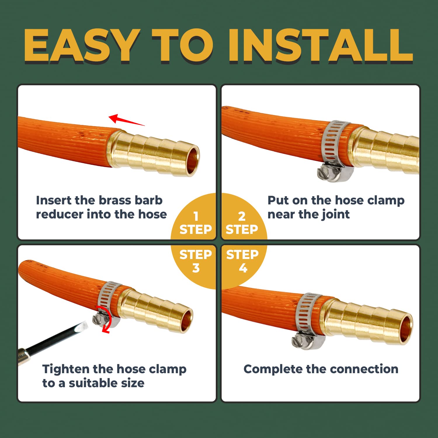 LIONMAX Adaptador reductor de púas de manguera, 3/8 a 5/16 pulgadas, conector de latón con 4 abrazaderas de manguera, para aire/agua/combustible, (2 piezas)