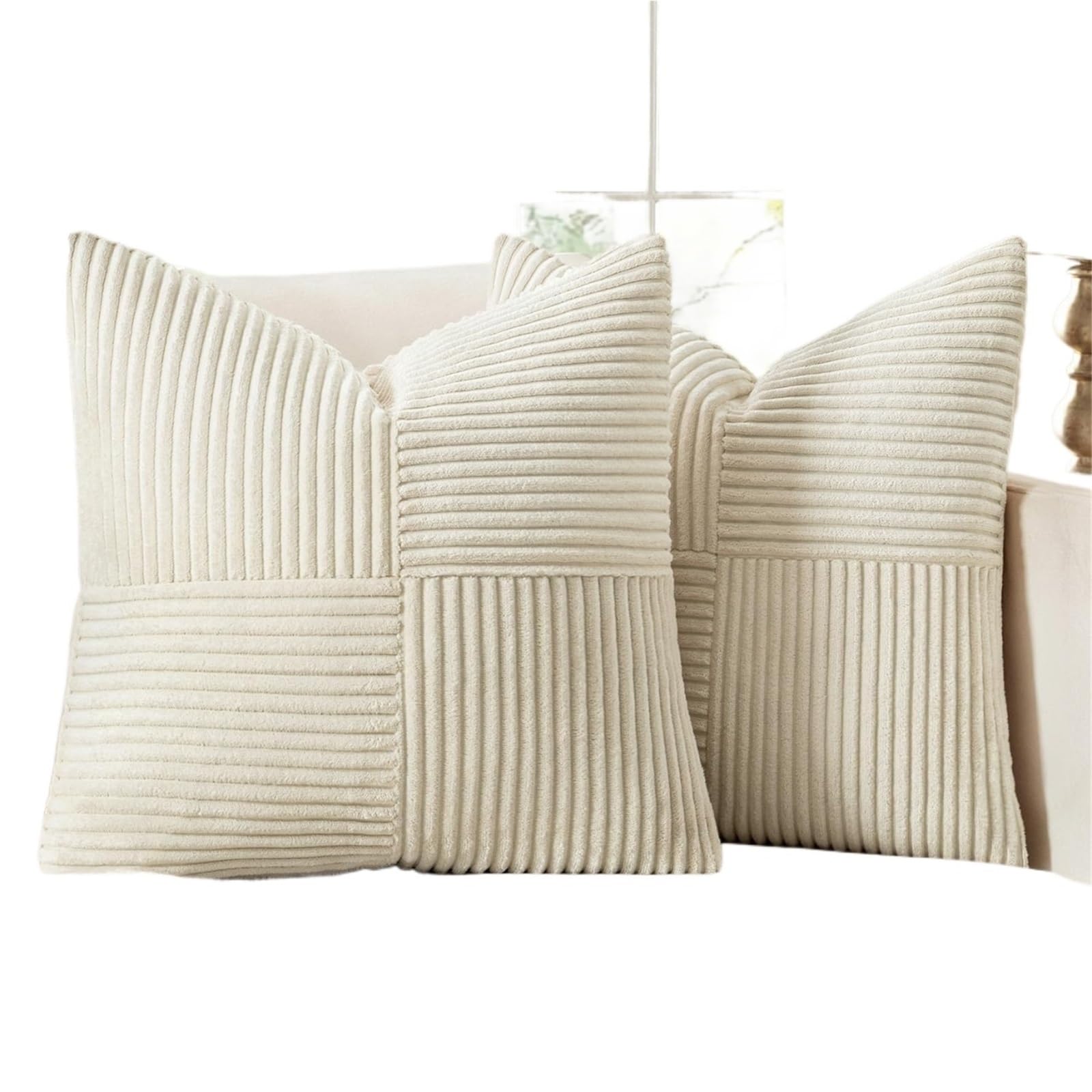 Housse coussin velours côtelé boho beige 50x50 pour décoration maison salon