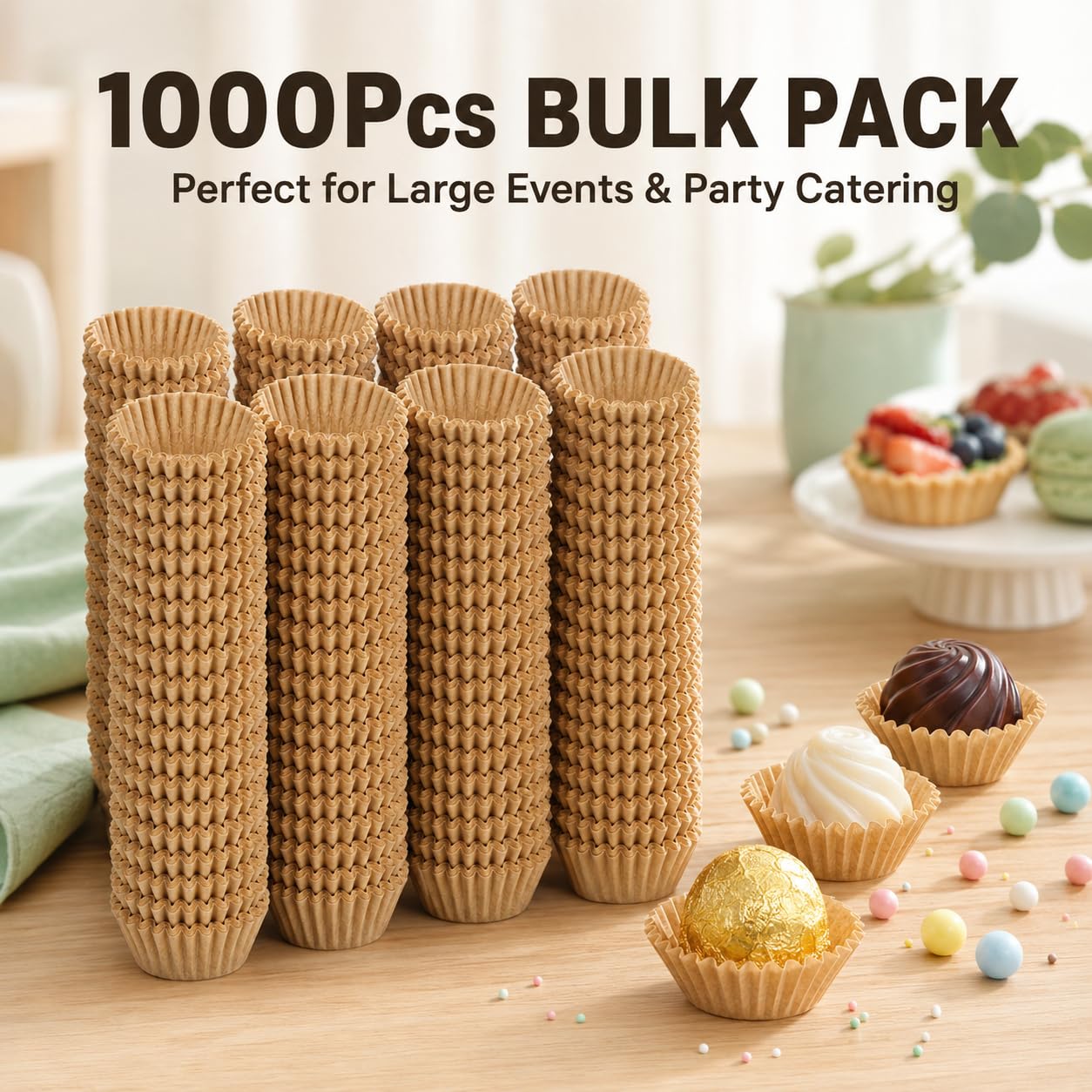 TOPBATHY Lot de 1 000 mini moules à muffins pour la cuisson chocolat, à la truffe, à la boulangerie, à la truffe, à la truffe, à la truffe, en papier, kaki, mini moules à gâteaux marron