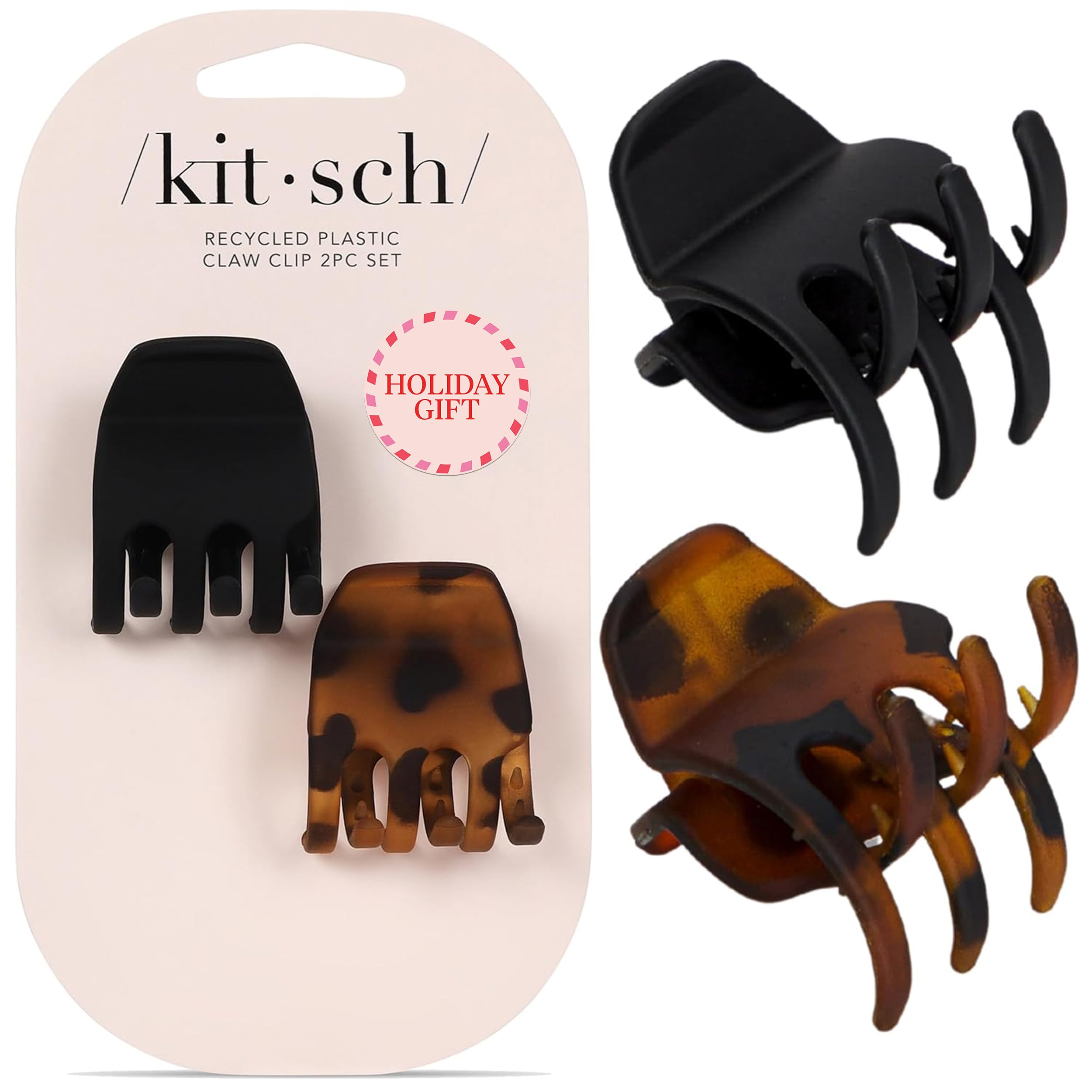 Kitsch Eco-Friendly Medium Claw Clips - Cute & Stylish Short Hair Accessories for Women, Girls | Ideal Size for Any Hairstyles, 2pcs (Black & Tortoise)
