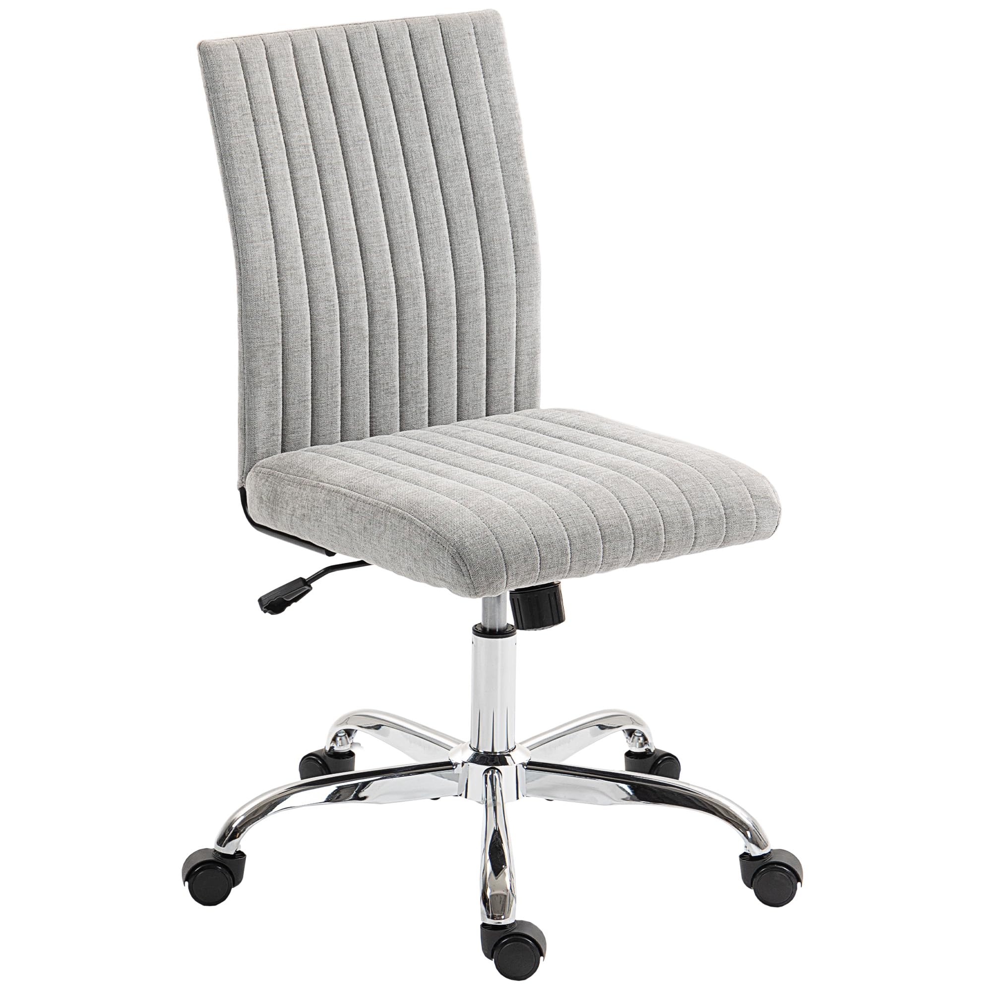 HOMCOM Armless Office Chair with Adjustable Height and Swivel Seat, Ergonomic Office Chair with Wheels and Fabric Upholstery, Grey