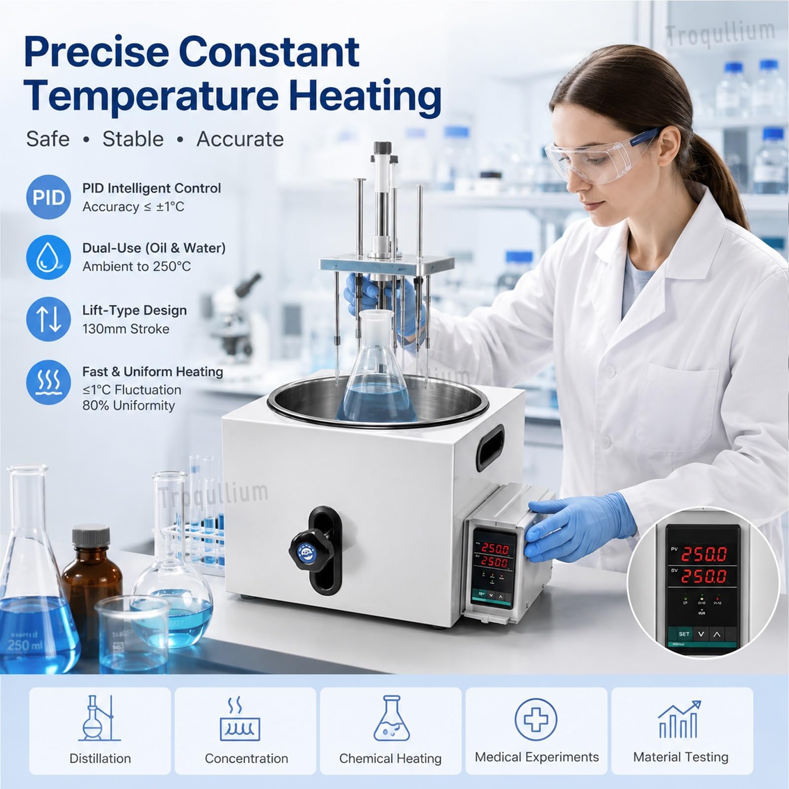 Digitales Wasserbad für Labors, präzise Temperaturregelung, 2L-5L Kapazität, Lift-Typ-Heizung, ideal für wissenschaftliche Forschungsgeräte