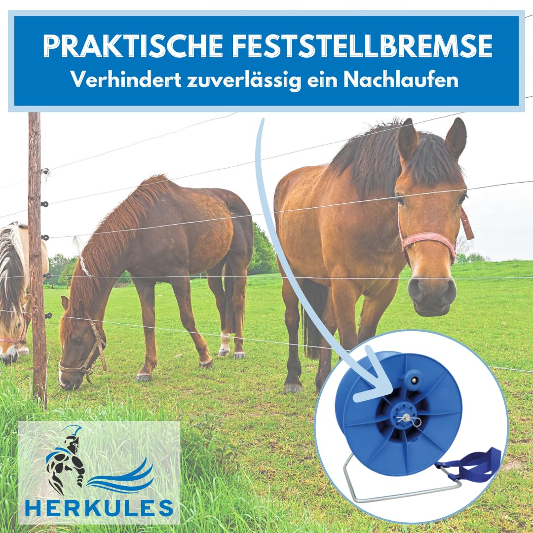 Herkules Power Haspel aus Kunststoff – Weidezaun Haspel für 2000m Litze oder 750m Band - Ergonomischer Weidezaun Aufroller - Premium Drahthaspel für Litzen, Zaunbänder und Seile