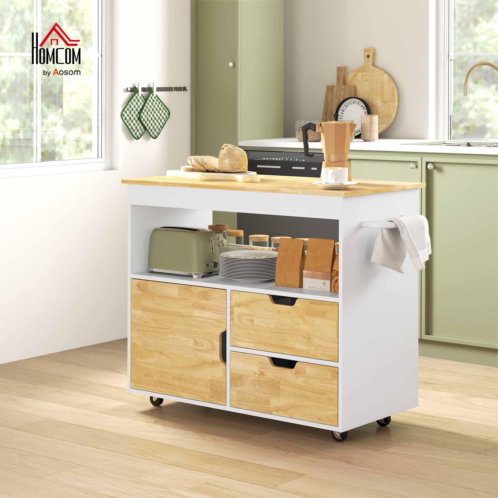 HOMCOM Küchenwagen mit Arbeitsplatte Schubladen Griff 107x50x85cm Eiche