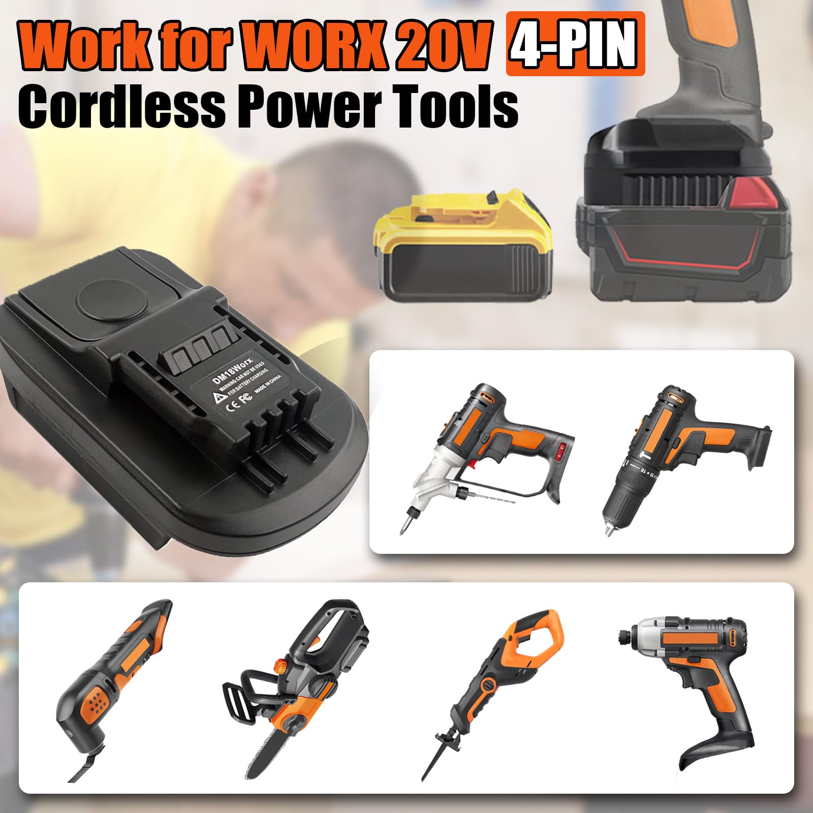 Adaptateur de batterie 20 V pour Dewalt & Milwaukee vers Worx, compatible avec les batteries Dewalt & Milwaukee pour les outils à batterie Worx 20 V