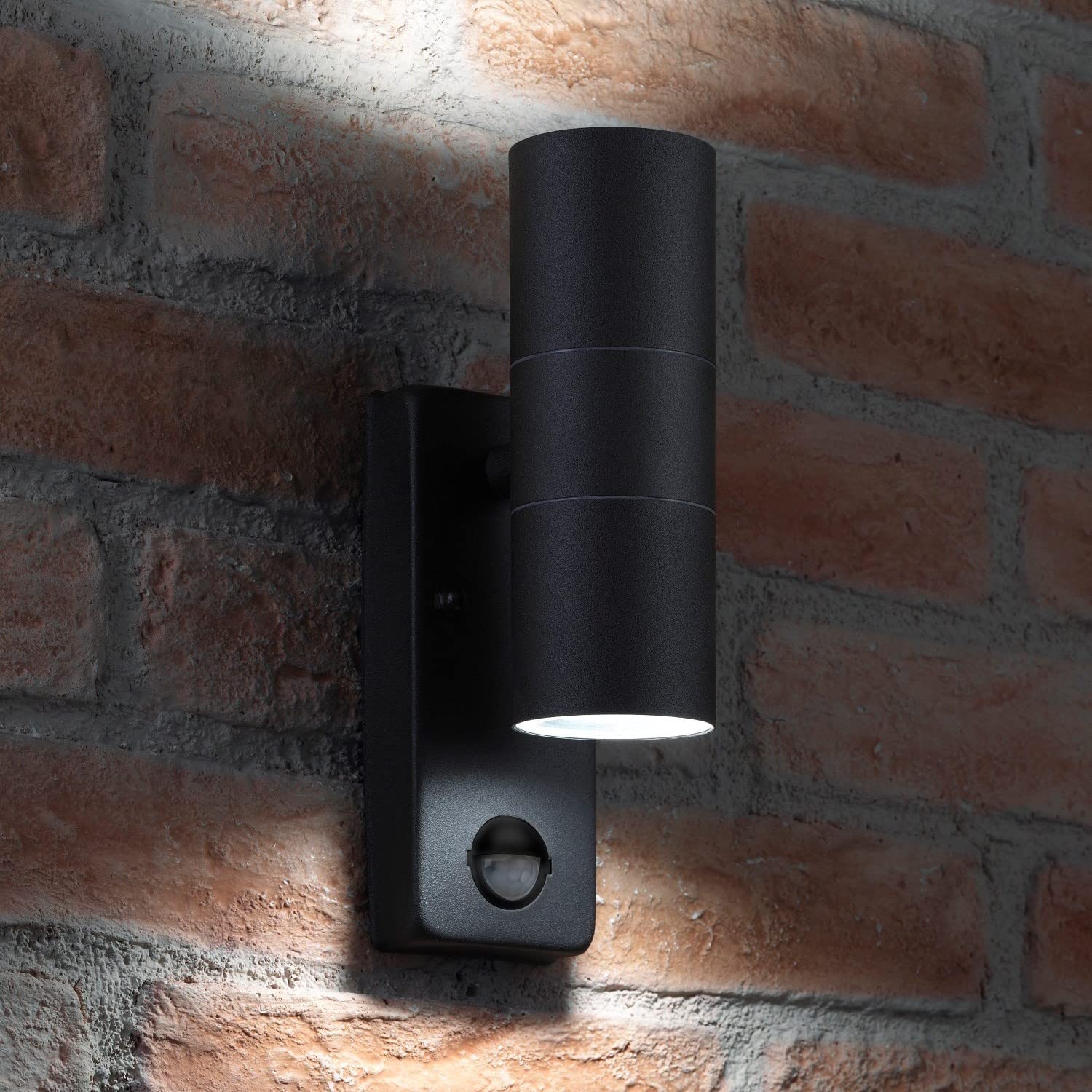 Auraglow PIR Motion Sensor Stainless Steel Up & Down Outdoor Wall Security Light - Black - Cool White
