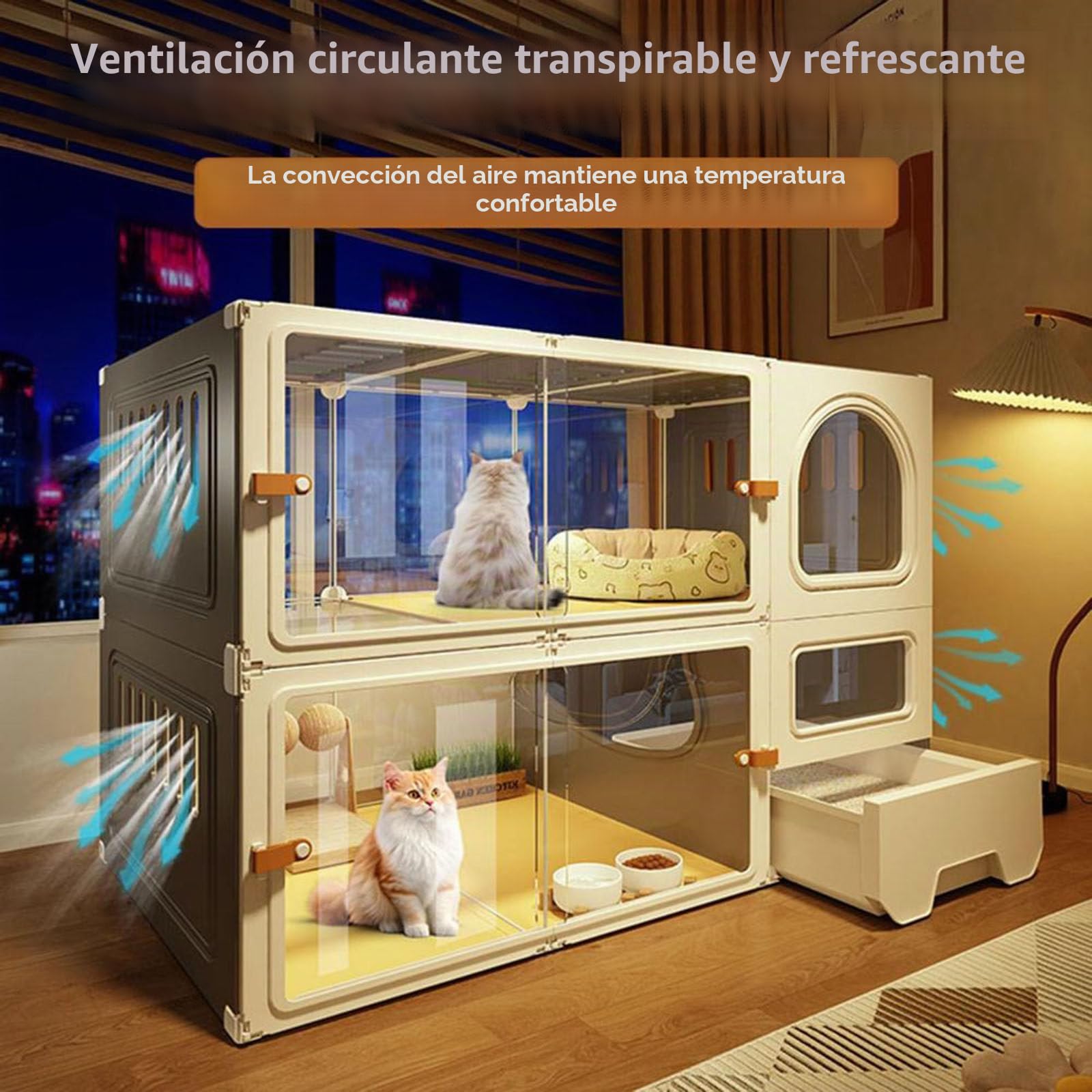 Jaulas Grandes Para Gatos De 3 Niveles Para Interiores Con Caja De Arena Condominio Cerrado Multifunción Armario For Gatos, Para Interiores Y Exteriores, White-106 * 46 * 106
