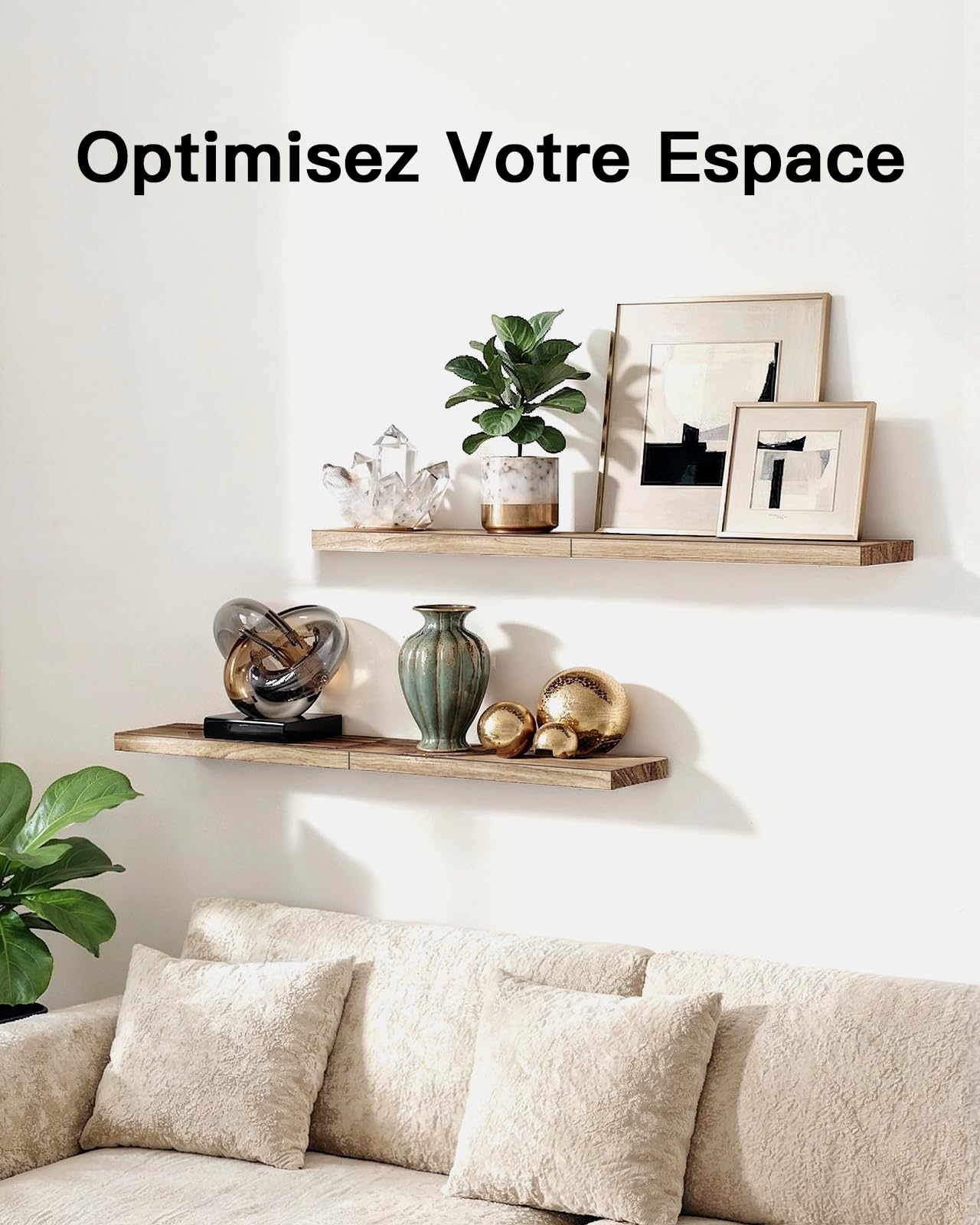 Amada Etagere Murale de Salon, Bois de Paulownia, Lot de 4, Brun Clair