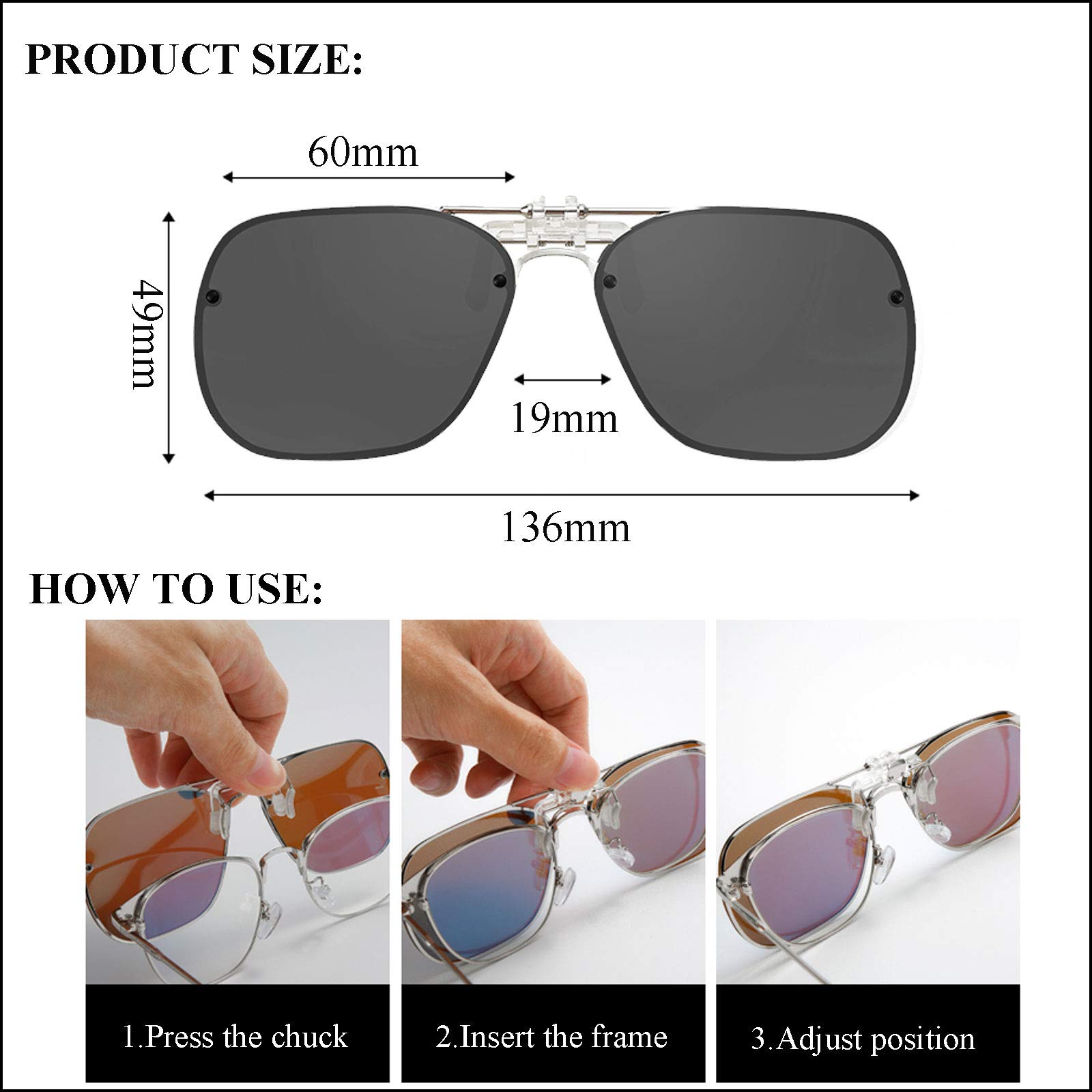 Occhiali da sole polarizzati con clip, occhiali da vista per uomo e donna, con clip, per guida e pesca