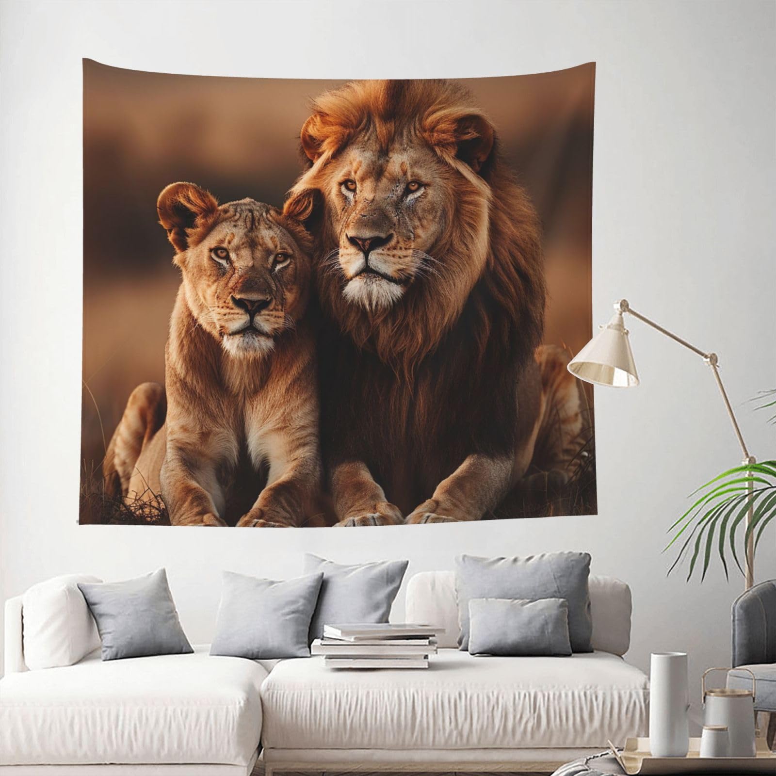 Tapestry 153 X 130 CM Inches Wall Hanging for Living Room African Lion and Lioness Tapestrys Home Decor Soft Aesthetic Tapestries Hanging Decor Blanket Wall Tapestry for Bedroom Dorm Indoor Outdoor