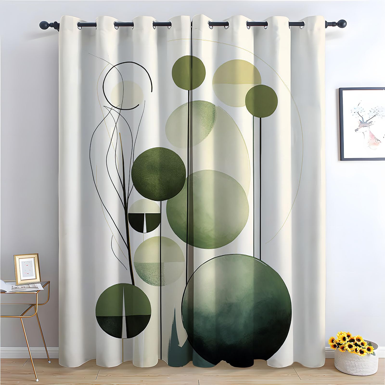 WQBQKKX Plants Curtains Plants Thermal Insulated 80% Blackout Curtains Print Pattern Room Darkening Window Drapes for Bedroom-52 W x 108" L (Pack of 2)