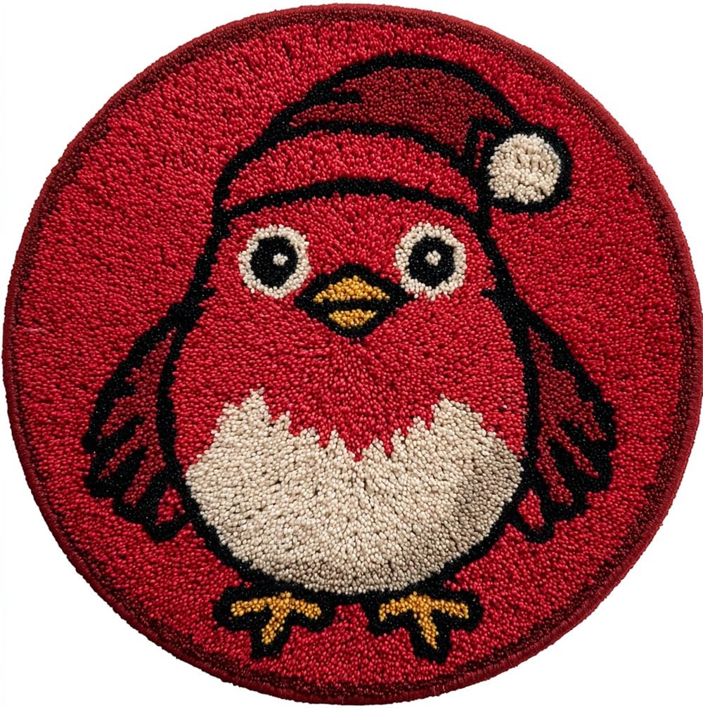 kitphoenix Rug DIY Crafts Yarn Carpet Round Shape Christmas Robin Bird Xmas