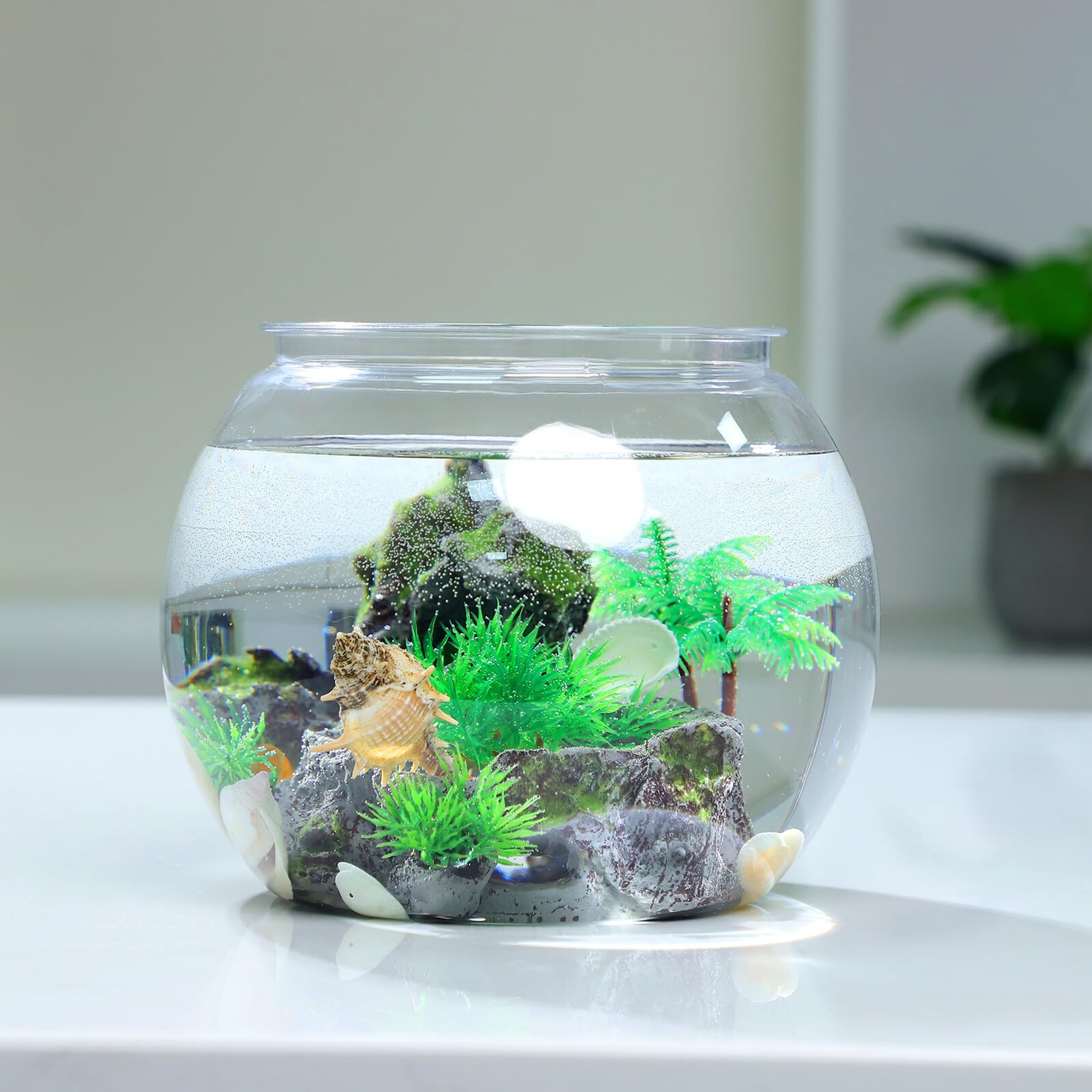 VANZACK Bocal à Poissons Rouges Plastique Transparent Bocal Rond Résistant Aux Chocs pour Décoration Intérieure Et Bureau