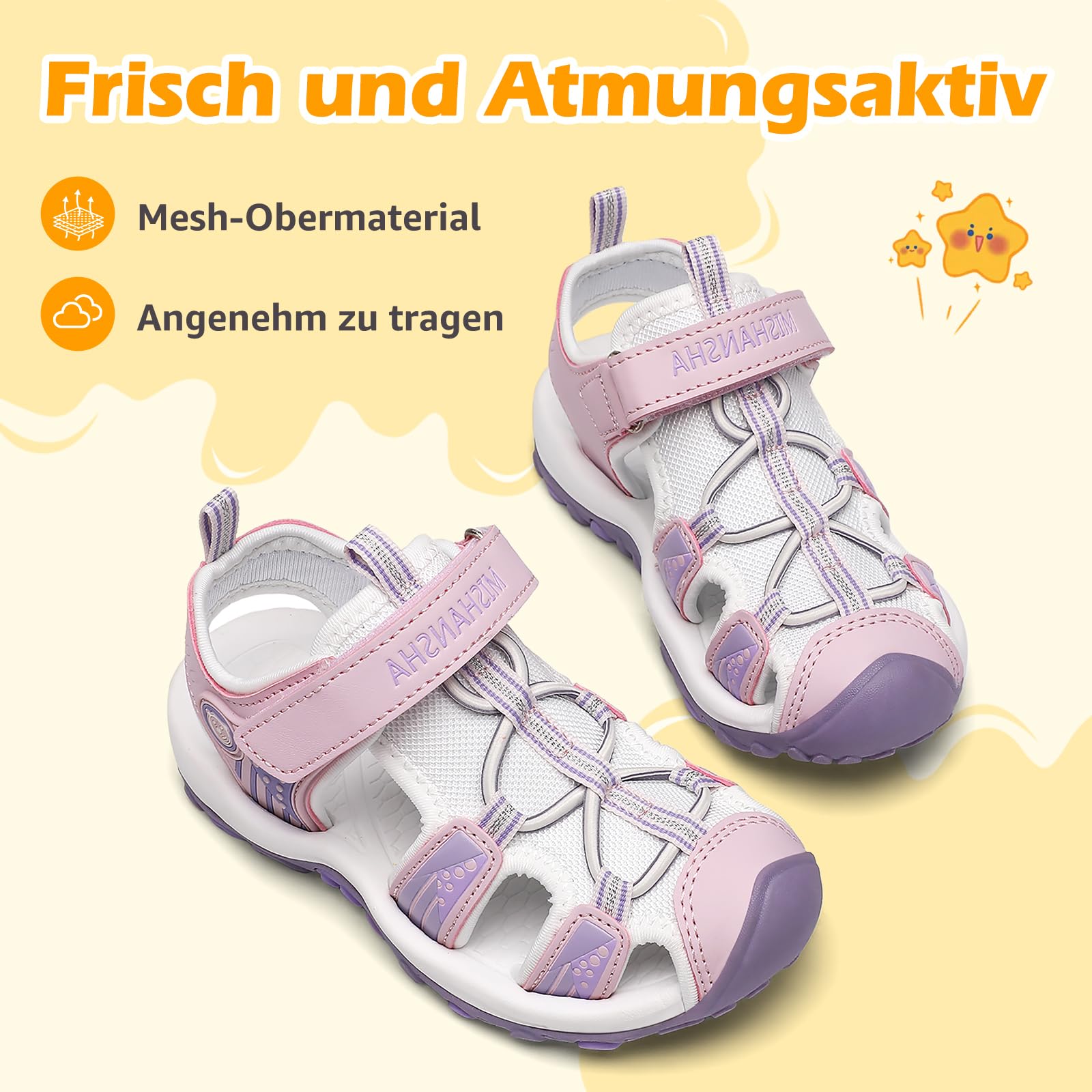 Mishansha Sandalen Mädchen Sommer Geschlossene Sandalen Kinder Atmungsaktiv Outdoor Sport Trekking & Wandersandalen Lila 32 EU