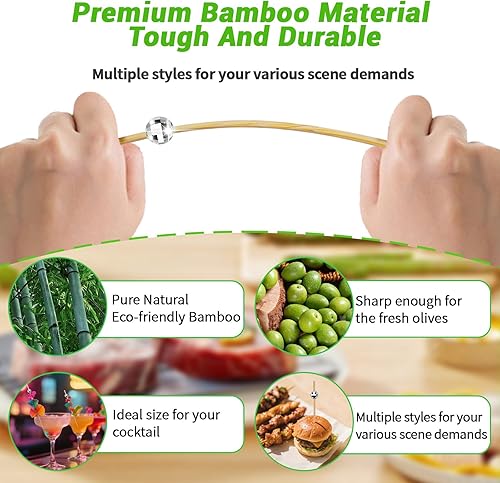 Miniatura 3 de 100 palillos de cóctel, palillos de dientes decorativos de bola de discoteca para aperitivos, brochetas de cóctel plateadas para aperitivos, púas