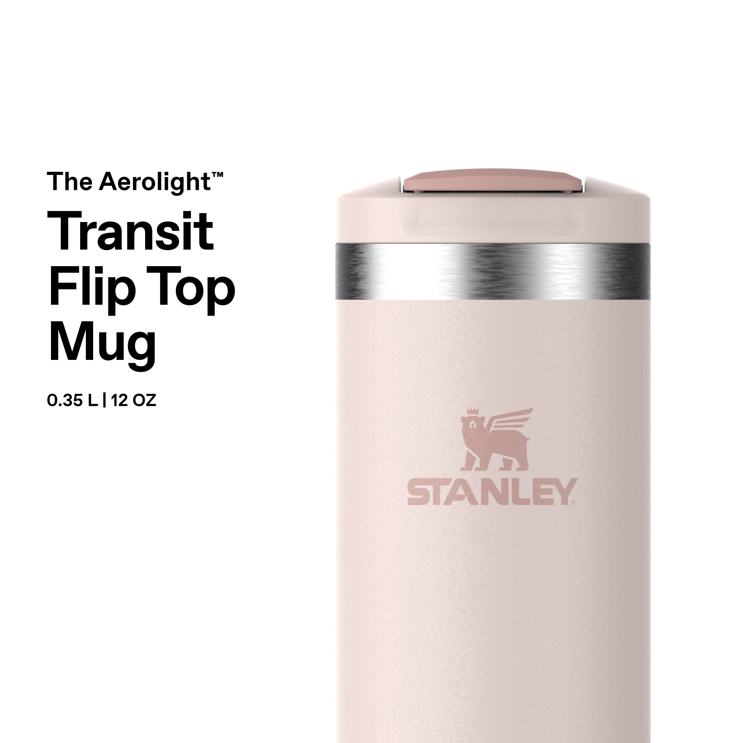 STANLEY Aerolight Transit Taza de Viaje 0.35L - Mantiene 4 Horas Caliente - 6 Horas Fría - Apta para Lavavajillas - Antigoteo - Compatible con Portavasos de Coche - Rose Quartz