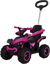 Quadriciclo Elétrico Infantil com Aro de Proteção Haste Direcionavel Som e Luz (Rosa)