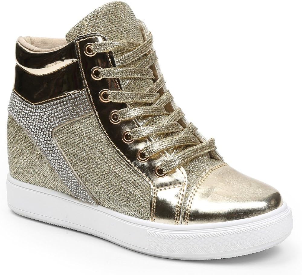 Ideal Shoes Baskets compensées décorées de Strass et de Paillettes