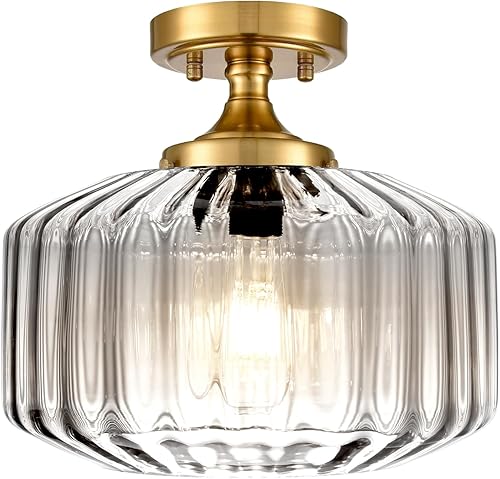 Miniatura 23 de Mid-Century - Lámpara de techo moderna dorada de montaje empotrado, lámpara de techo verde cerca del techo para entrada, pasillo, porche, pasillo,