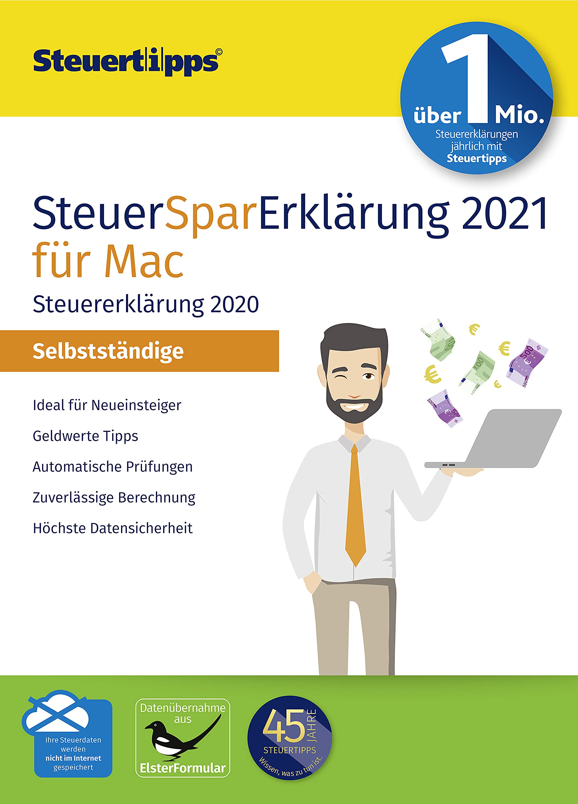 SteuerSparErklärung für Selbstständige 2021, Schritt-für-Schritt Steuersoftware für die Steuererklärung 2020, Aktivierungscode per Mail für macOS, ab Version 10.13 (High Sierra)